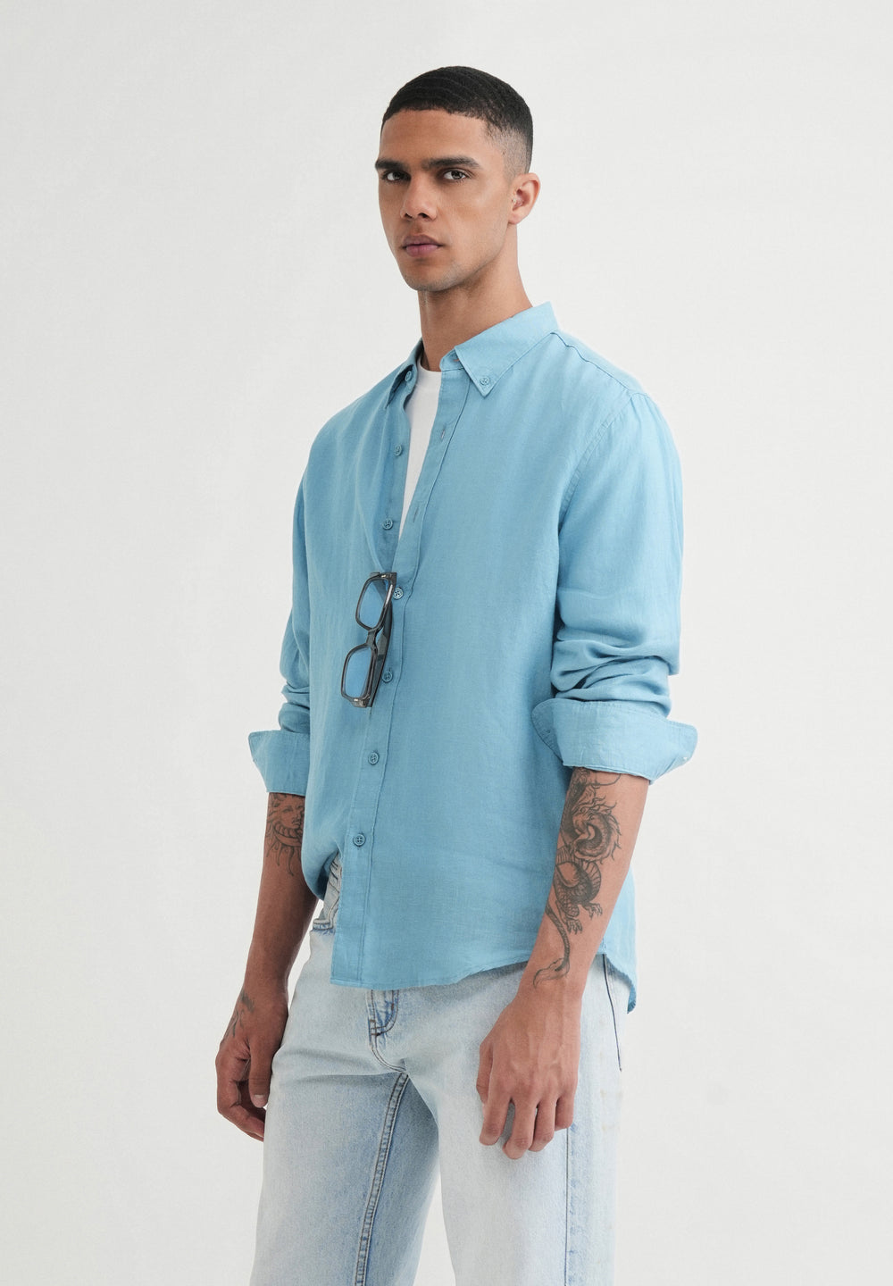 100% Pure Linen Powder Blue Shirt