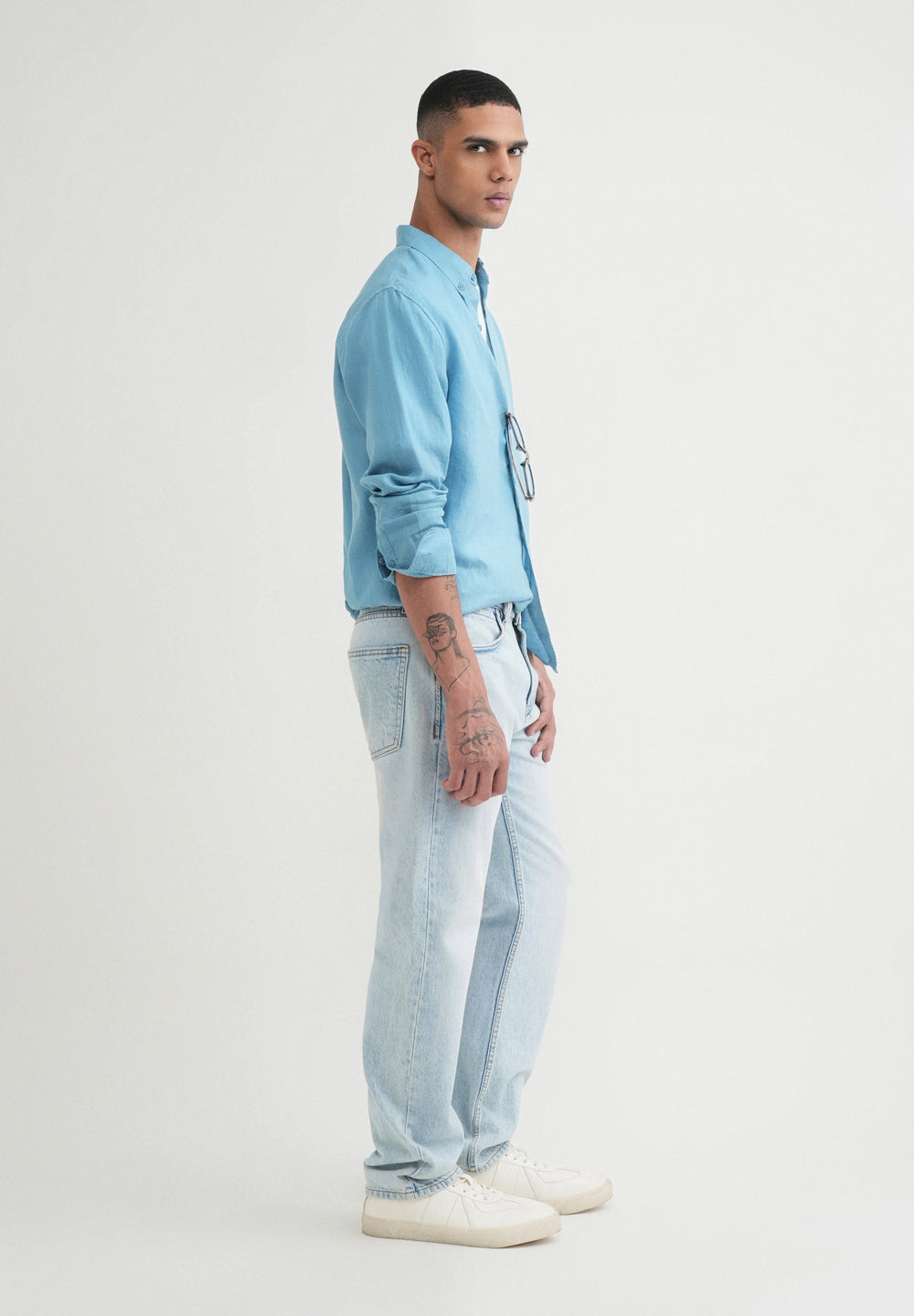 100% Pure Linen Powder Blue Shirt