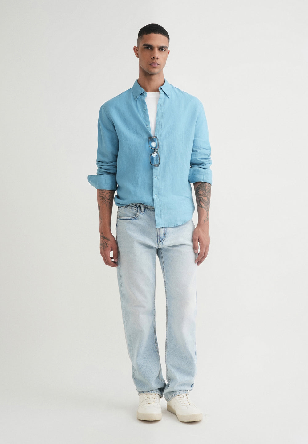 100% Pure Linen Powder Blue Shirt