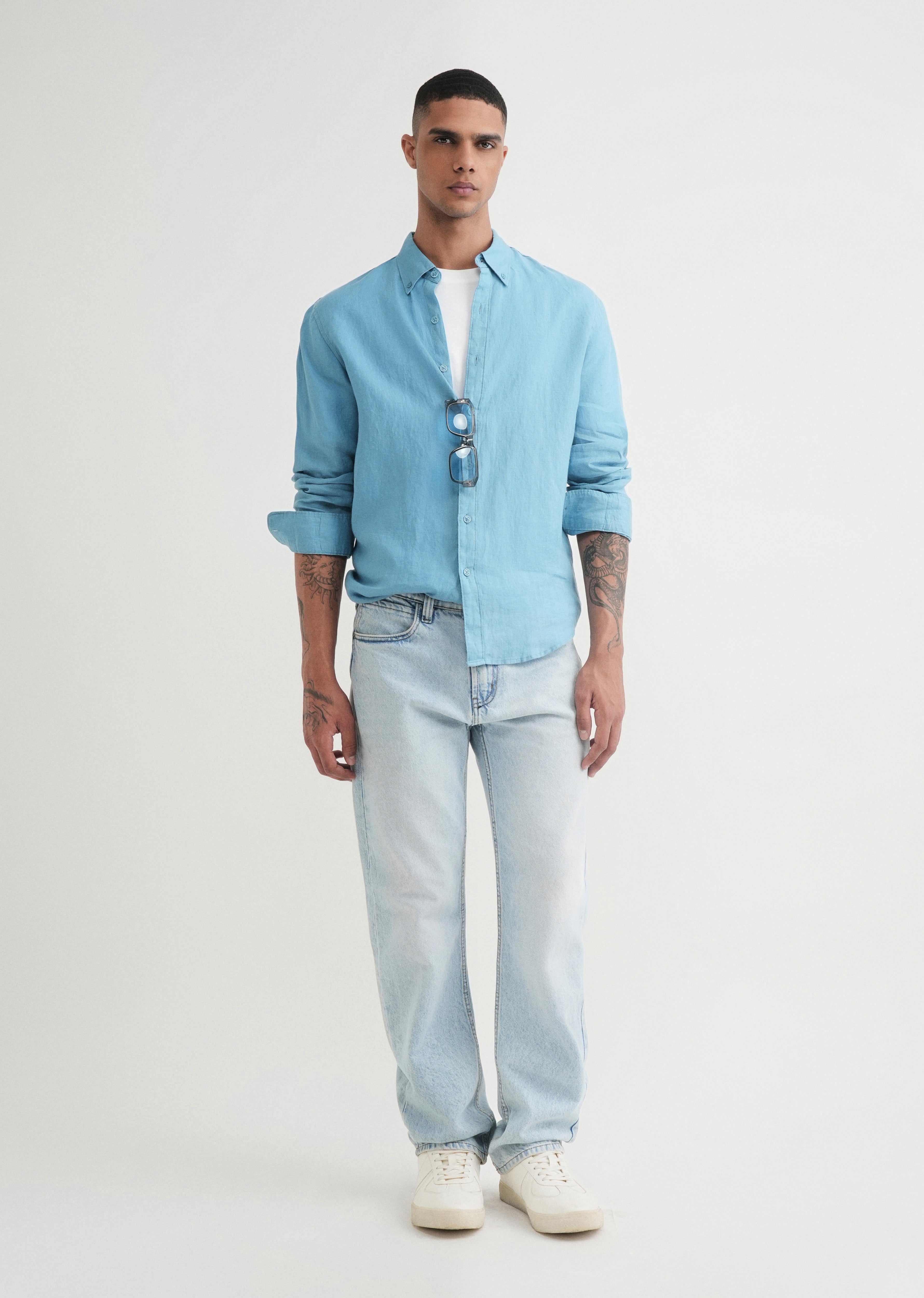 100% Pure Linen Powder Blue Shirt