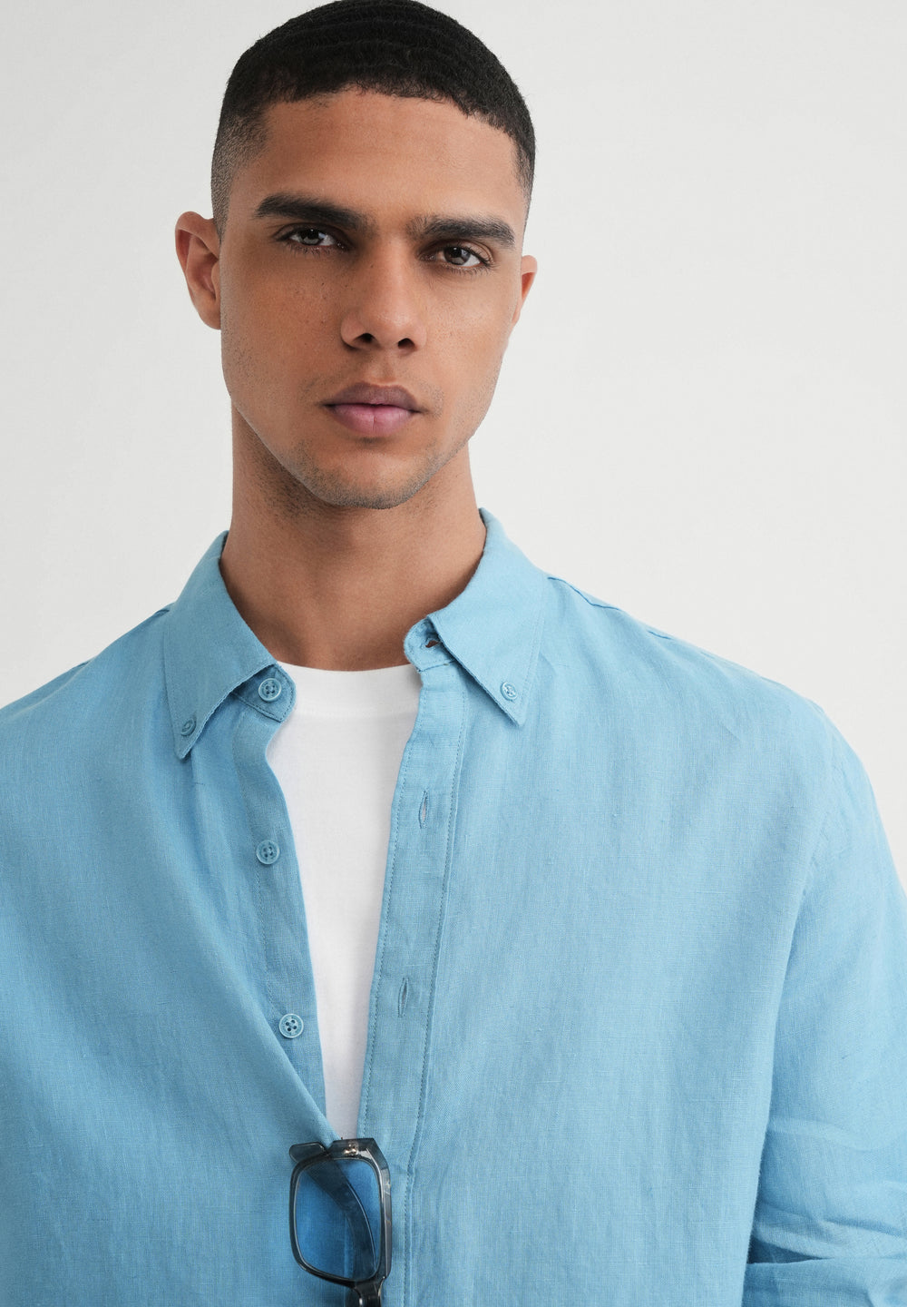 100% Pure Linen Powder Blue Shirt