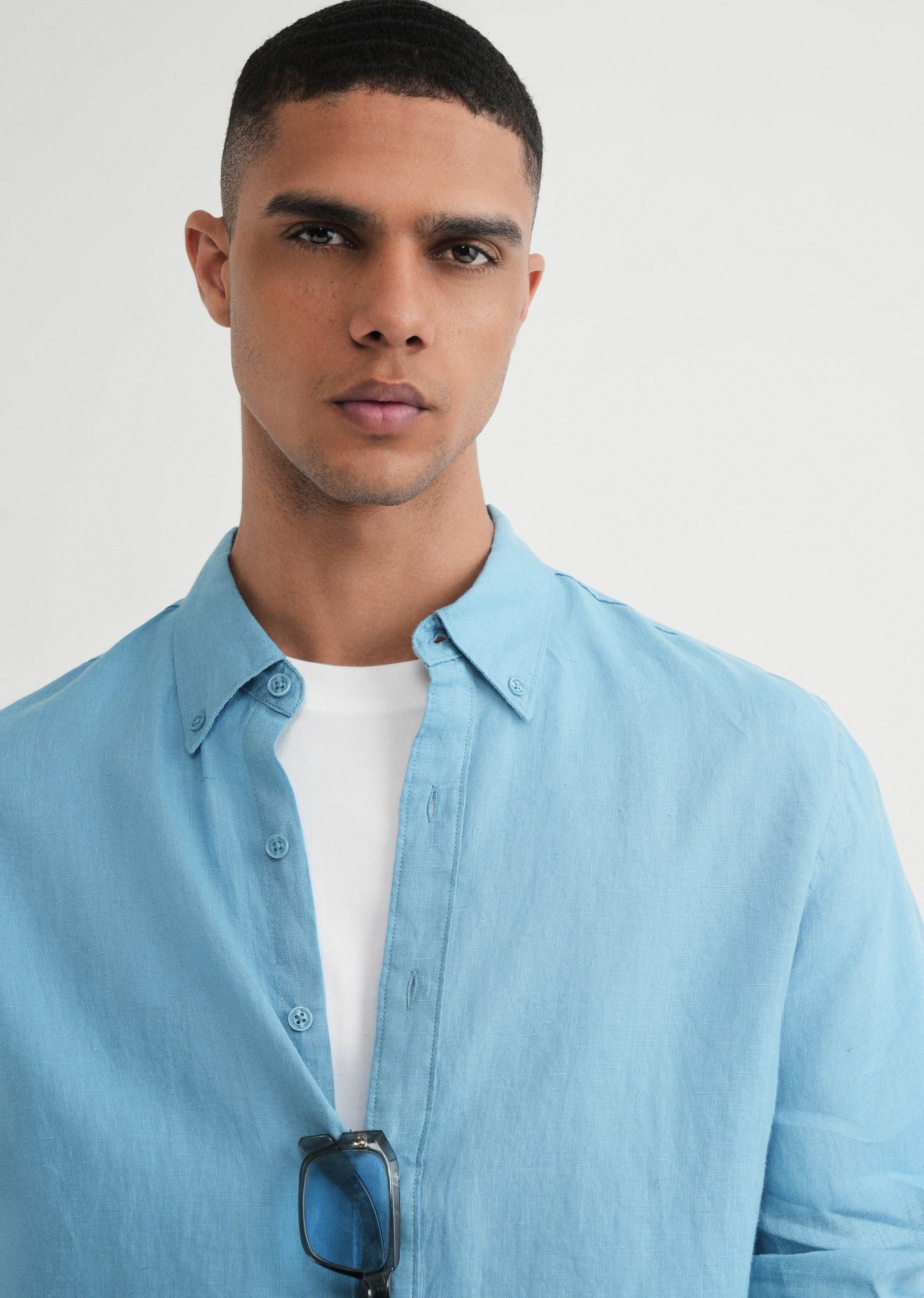 100% Pure Linen Powder Blue Shirt
