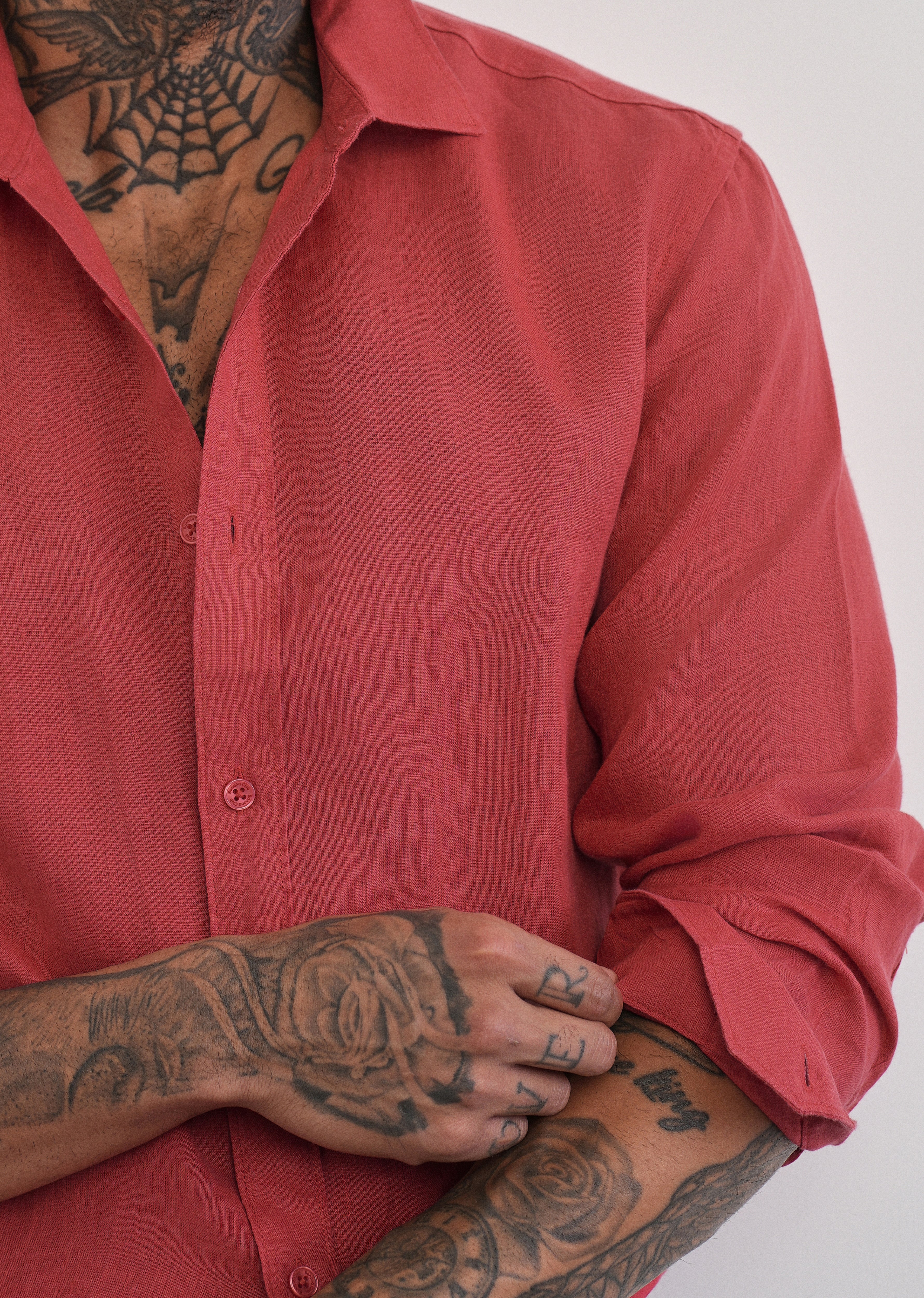 100% Pure Linen Brick Red Plain Shirt