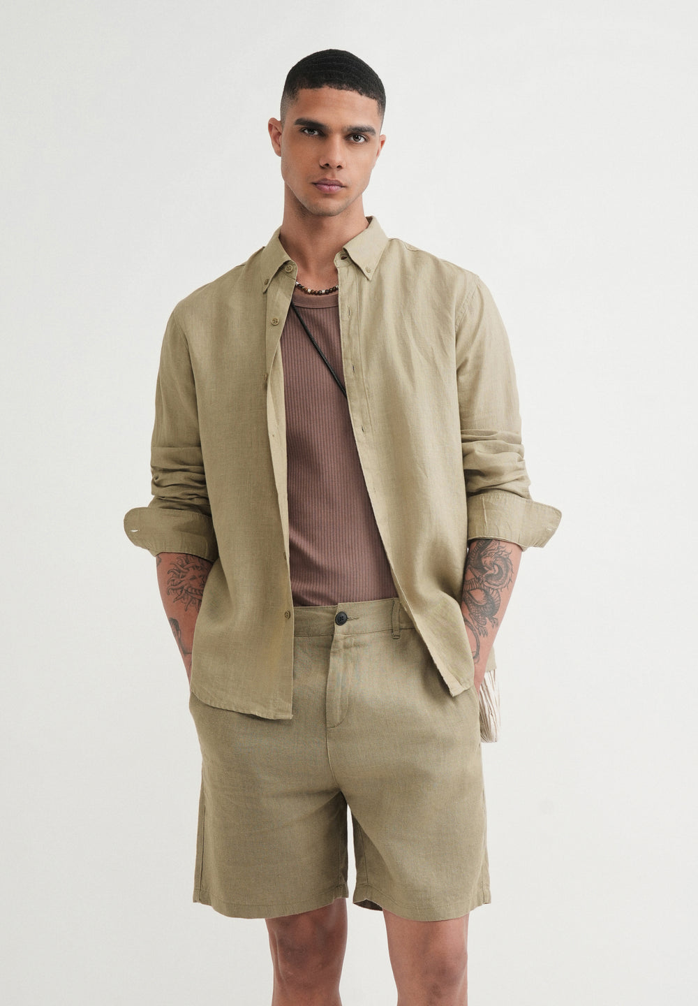 100% Pure Linen Sage Green Shirt