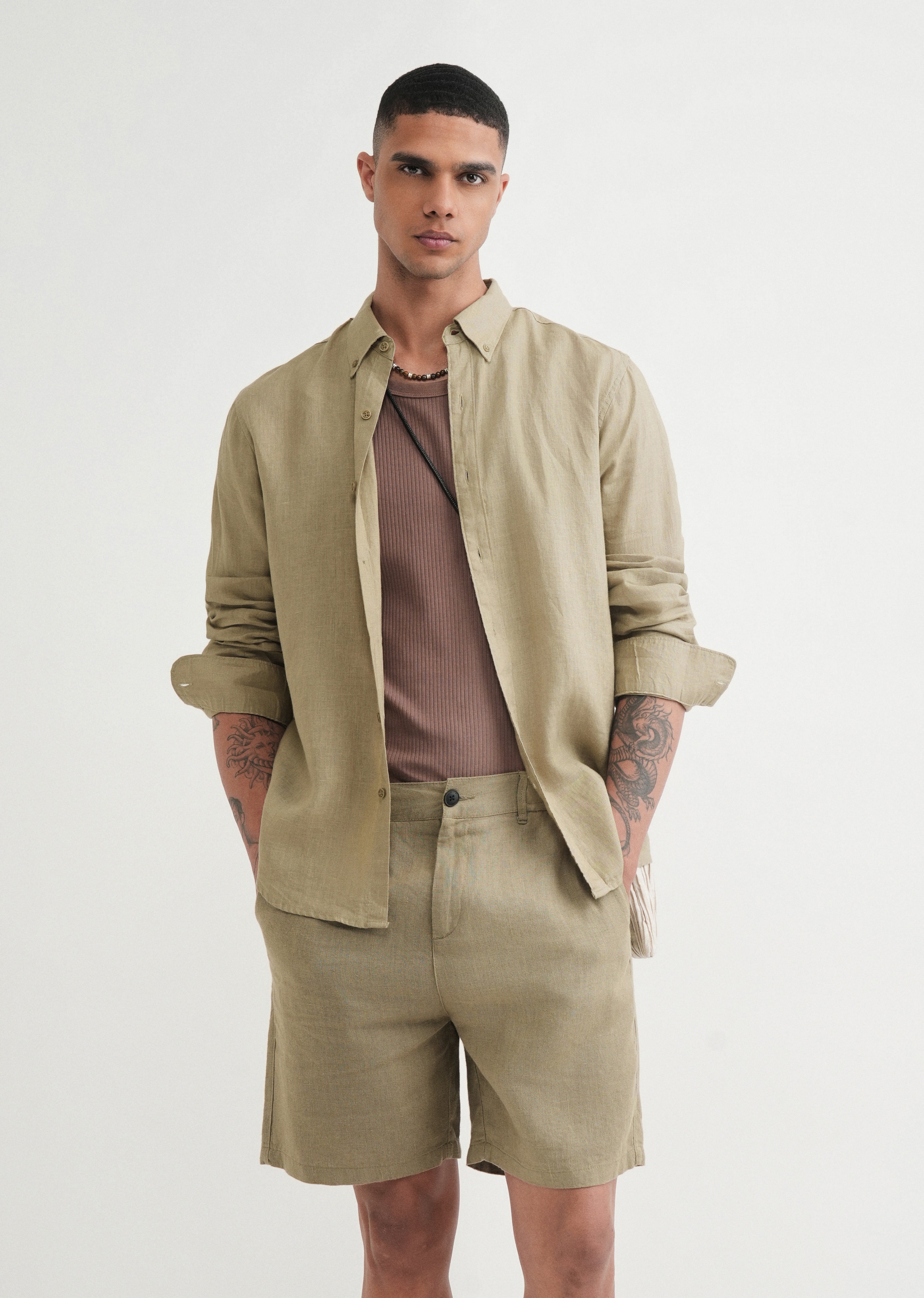 100% Pure Linen Sage Green Shirt