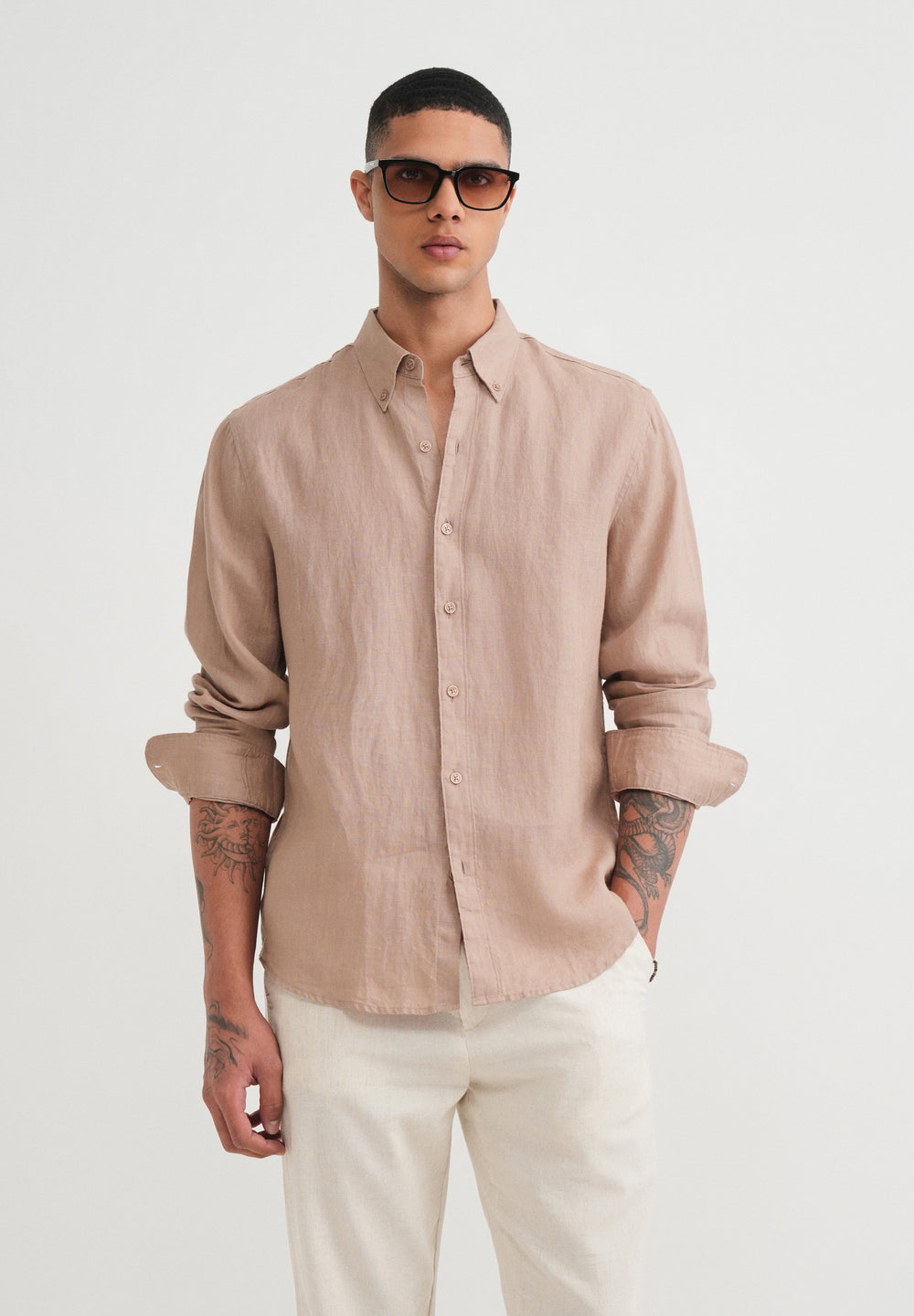 100% Pure Linen Sand Beige Shirt