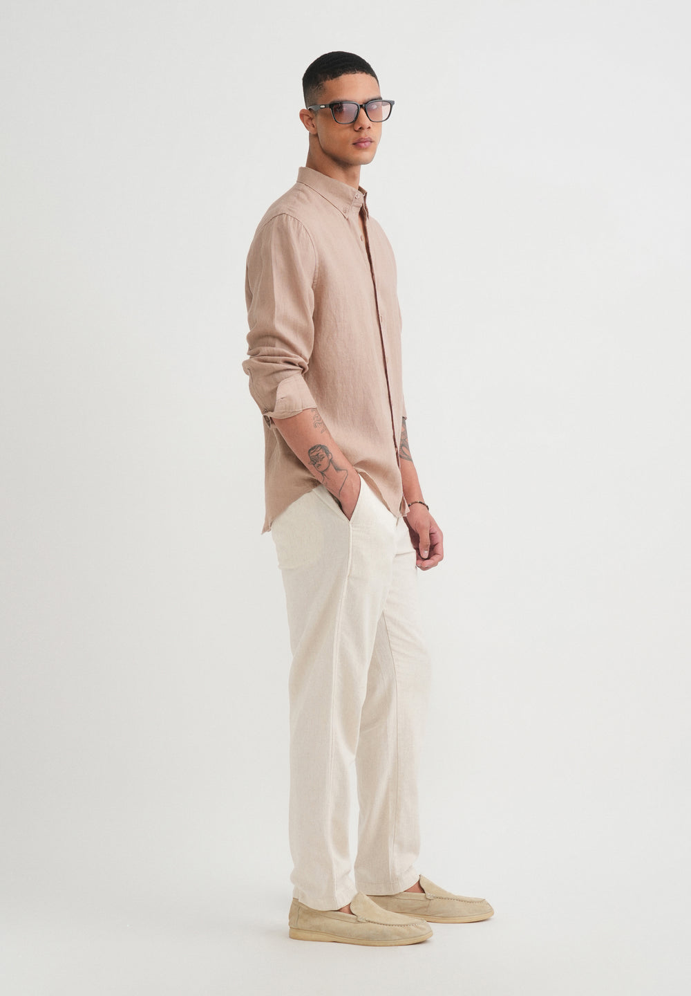 100% Pure Linen Sand Beige Shirt