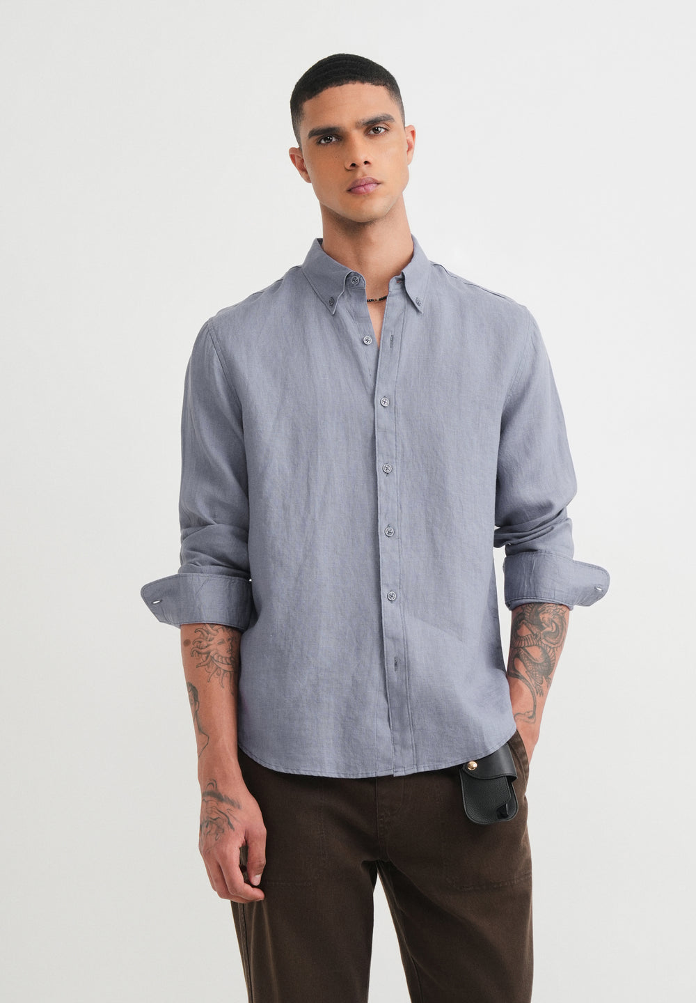100% Pure Linen Slate Blue Shirt