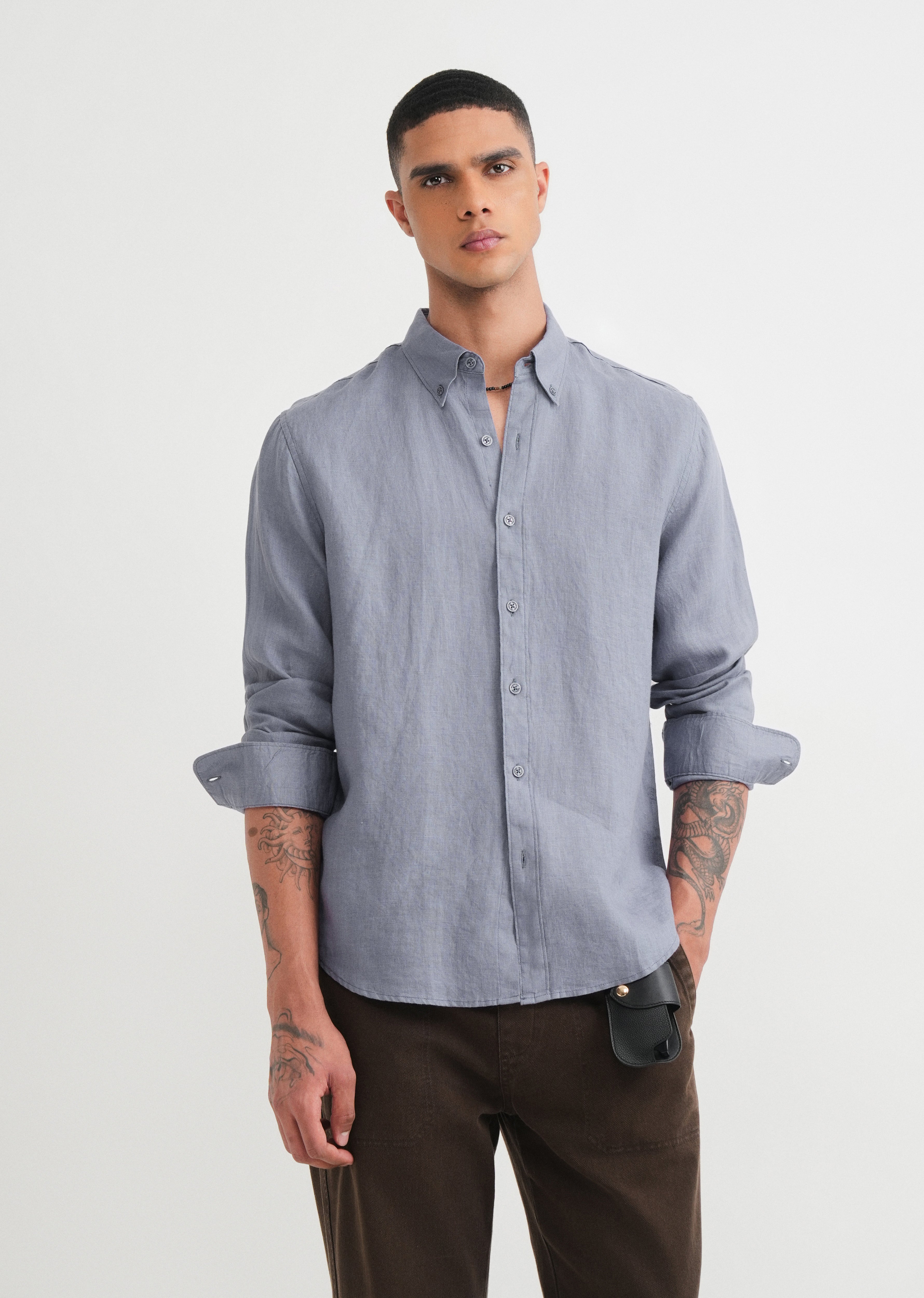 100% Pure Linen Slate Blue Shirt