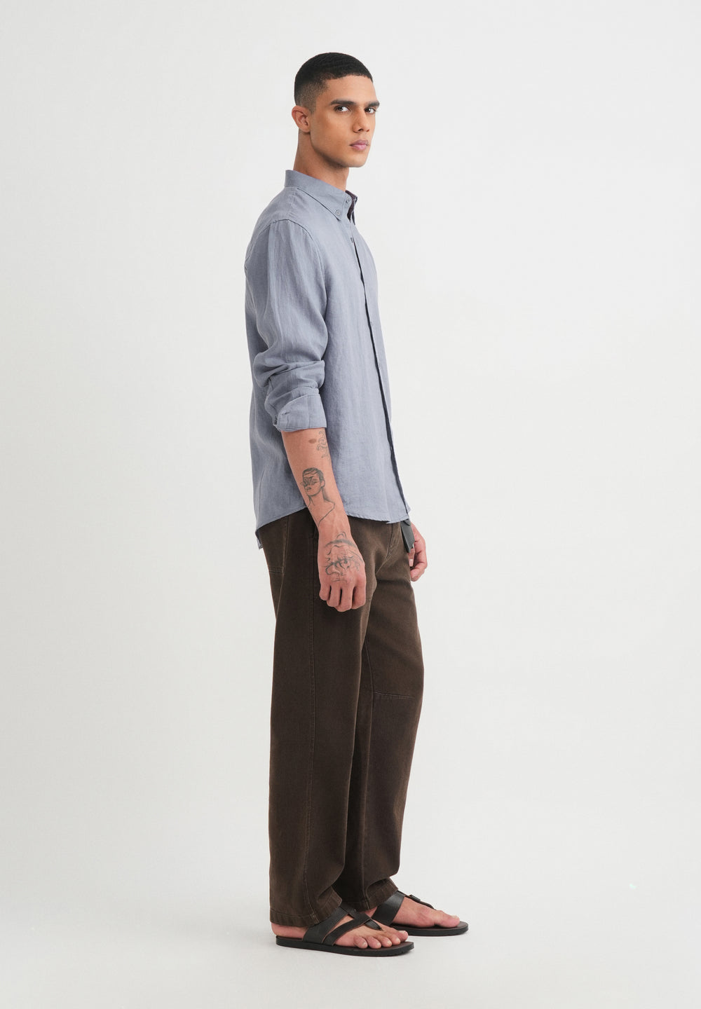 100% Pure Linen Slate Blue Shirt