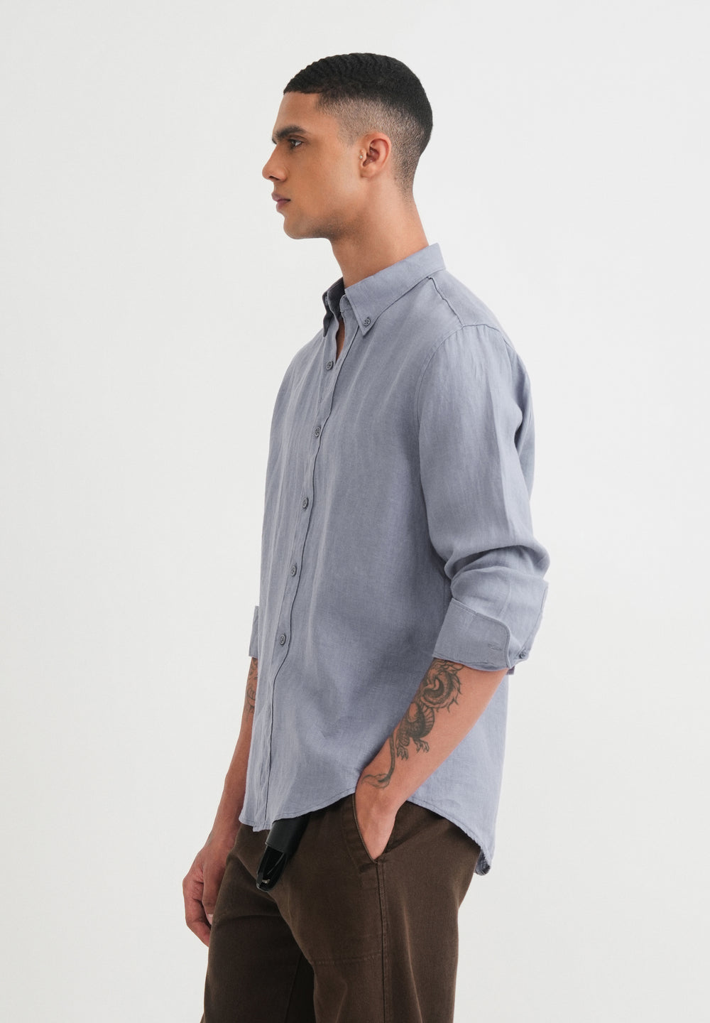 100% Pure Linen Slate Blue Shirt