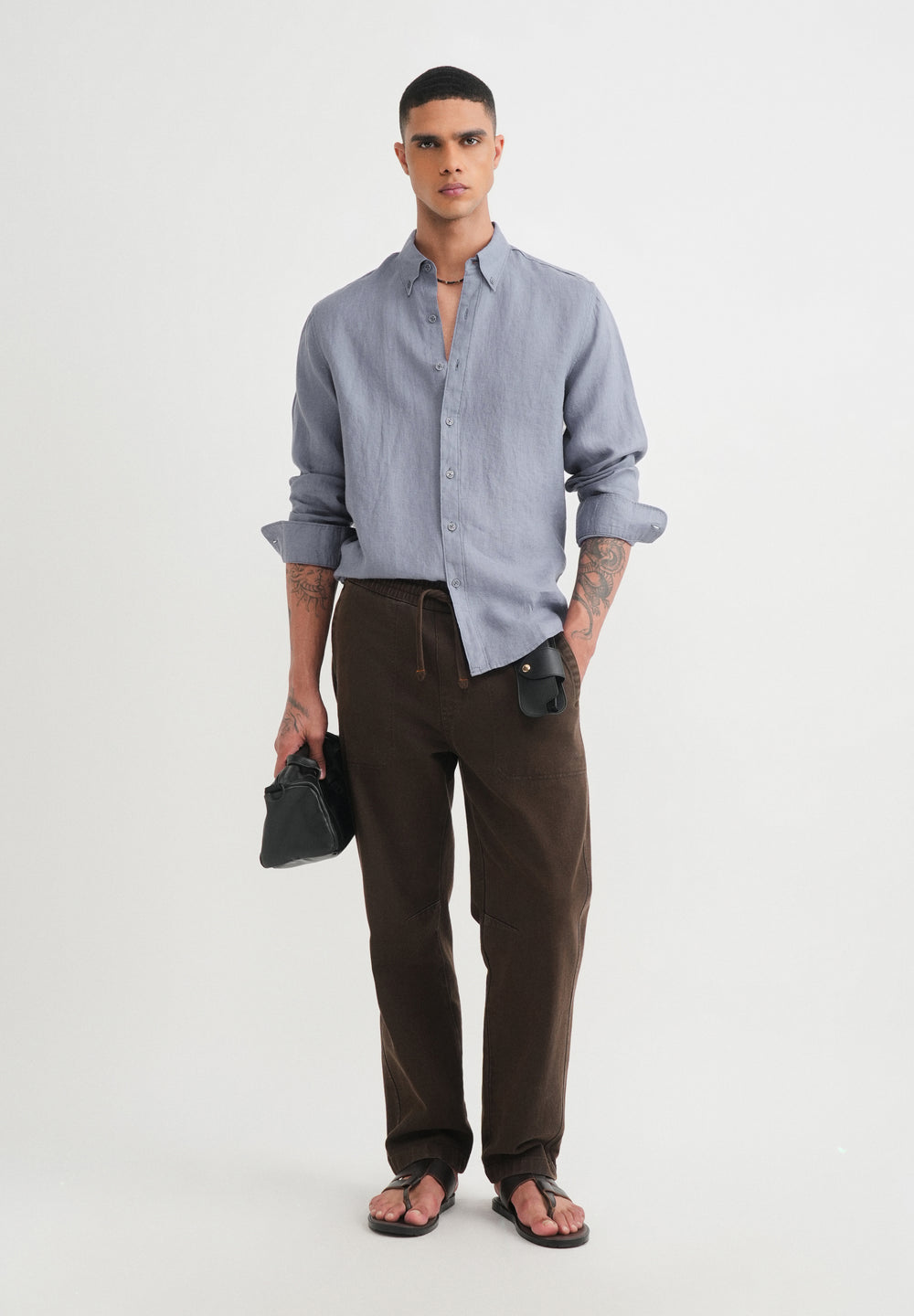 100% Pure Linen Slate Blue Shirt