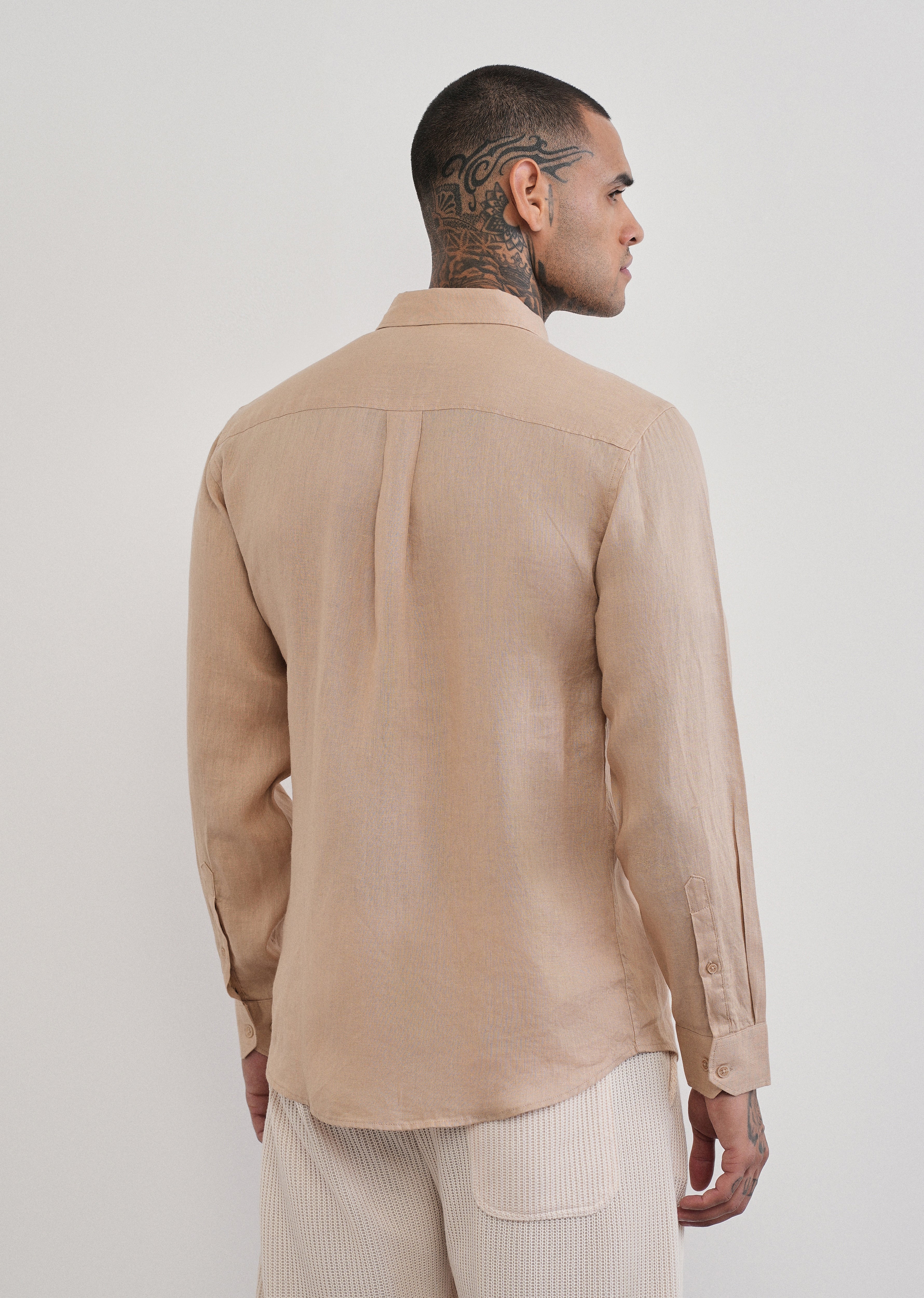 100% Pure Linen Tan Beige Plain Shirt