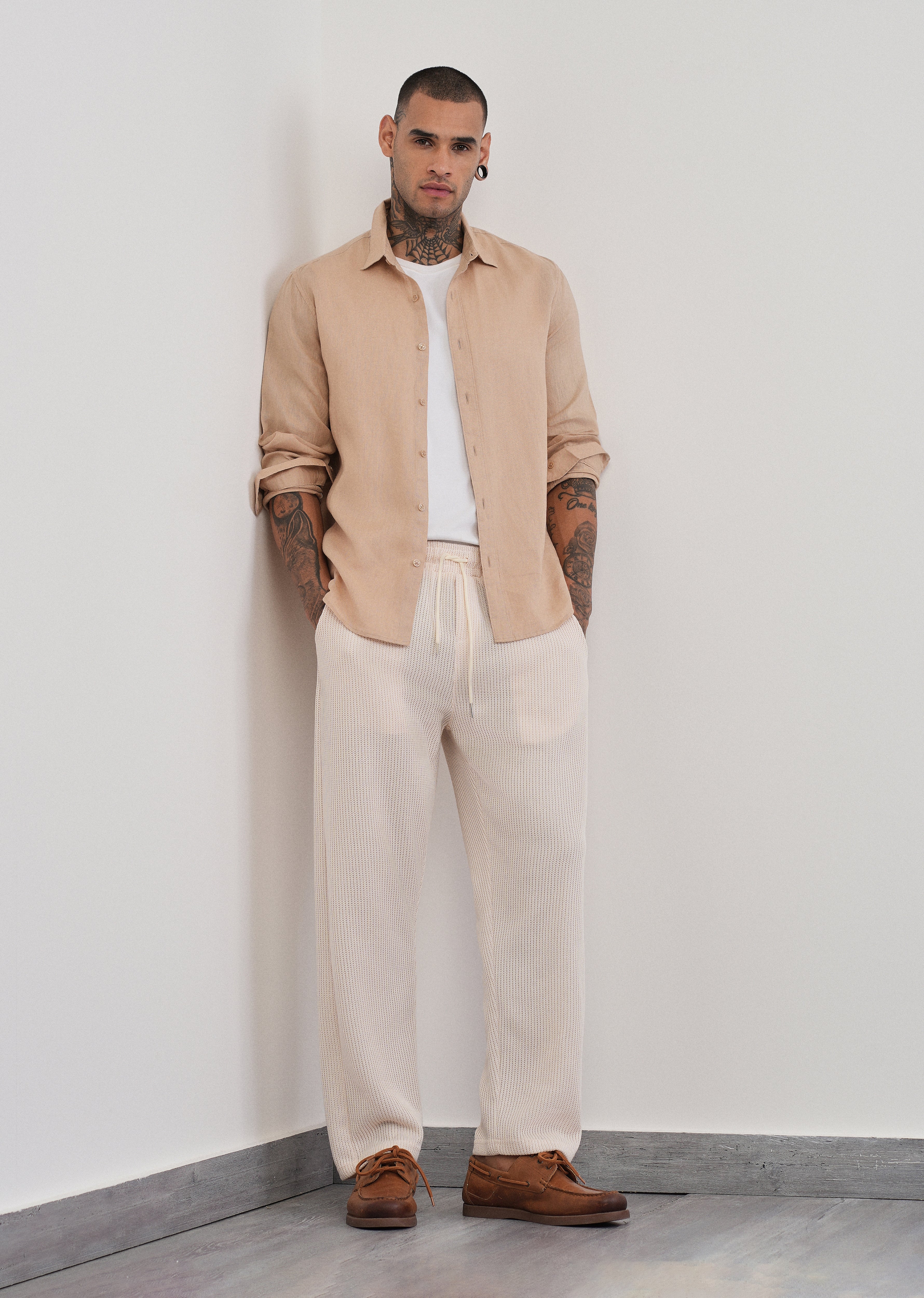 100% Pure Linen Tan Beige Plain Shirt