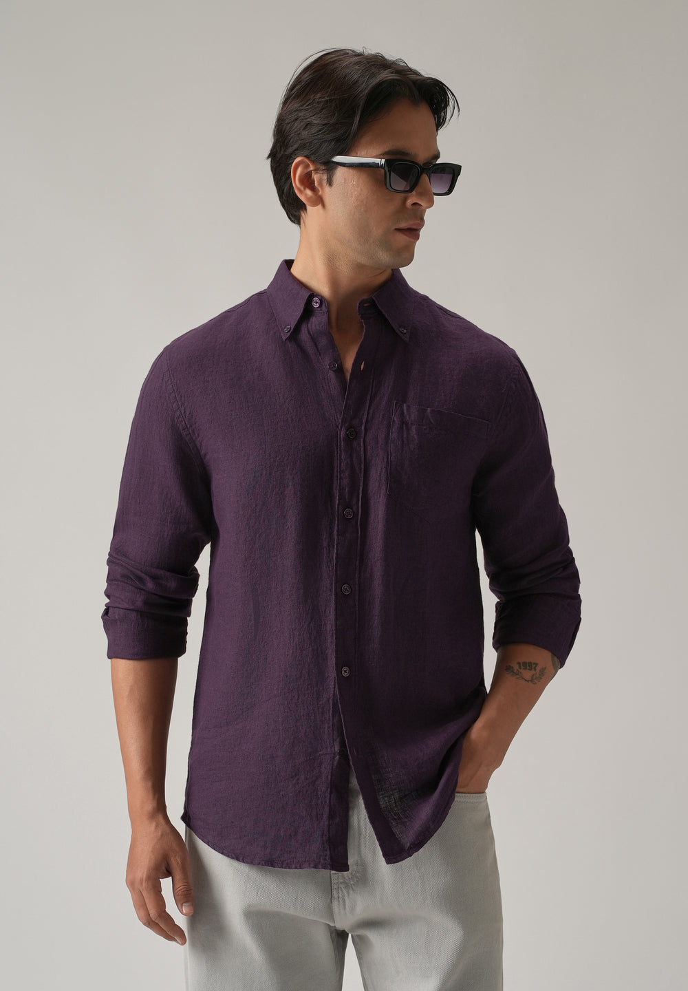 100% Pure Violet Linen Shirt