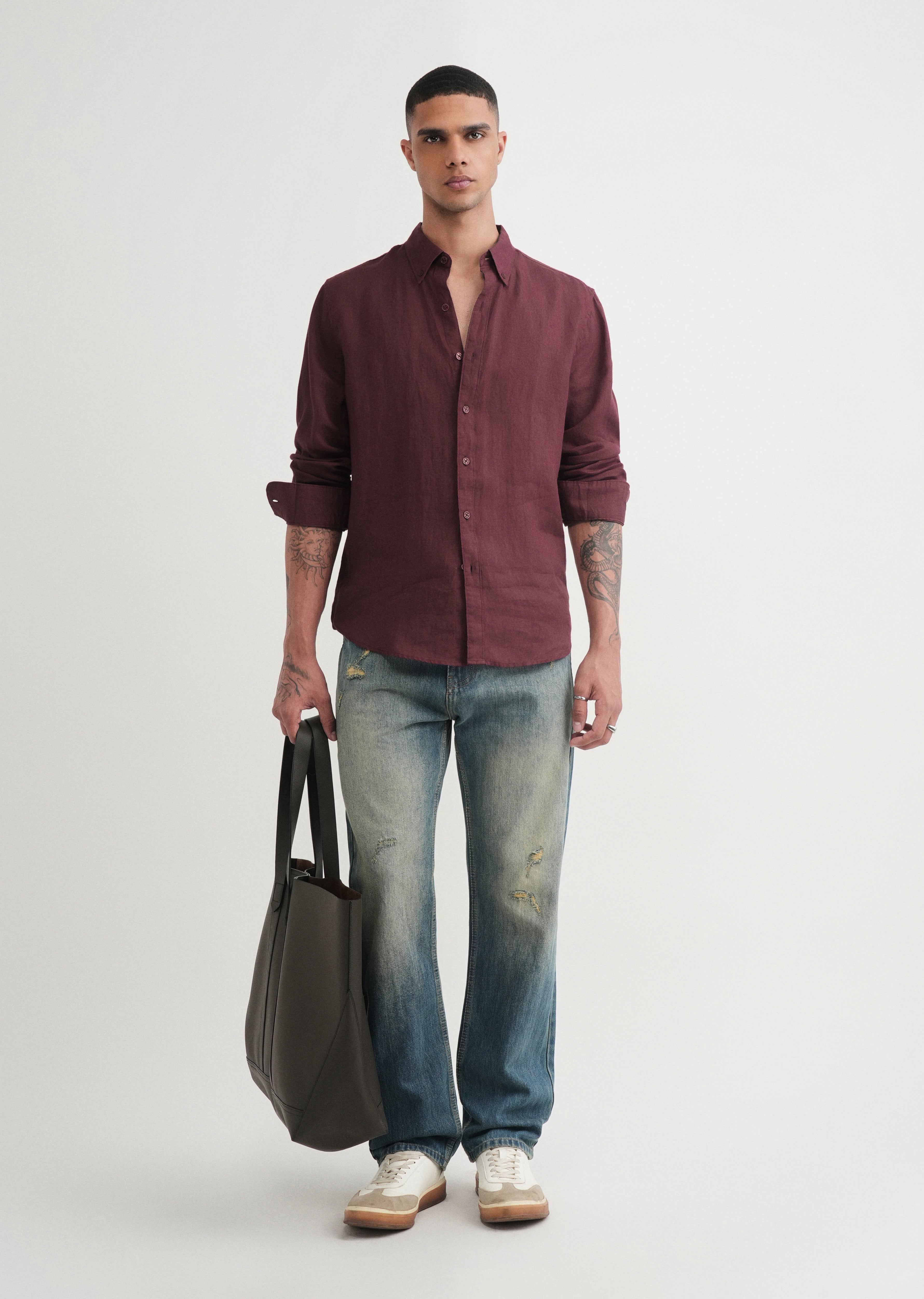 100% Pure Linen Wine Shirt