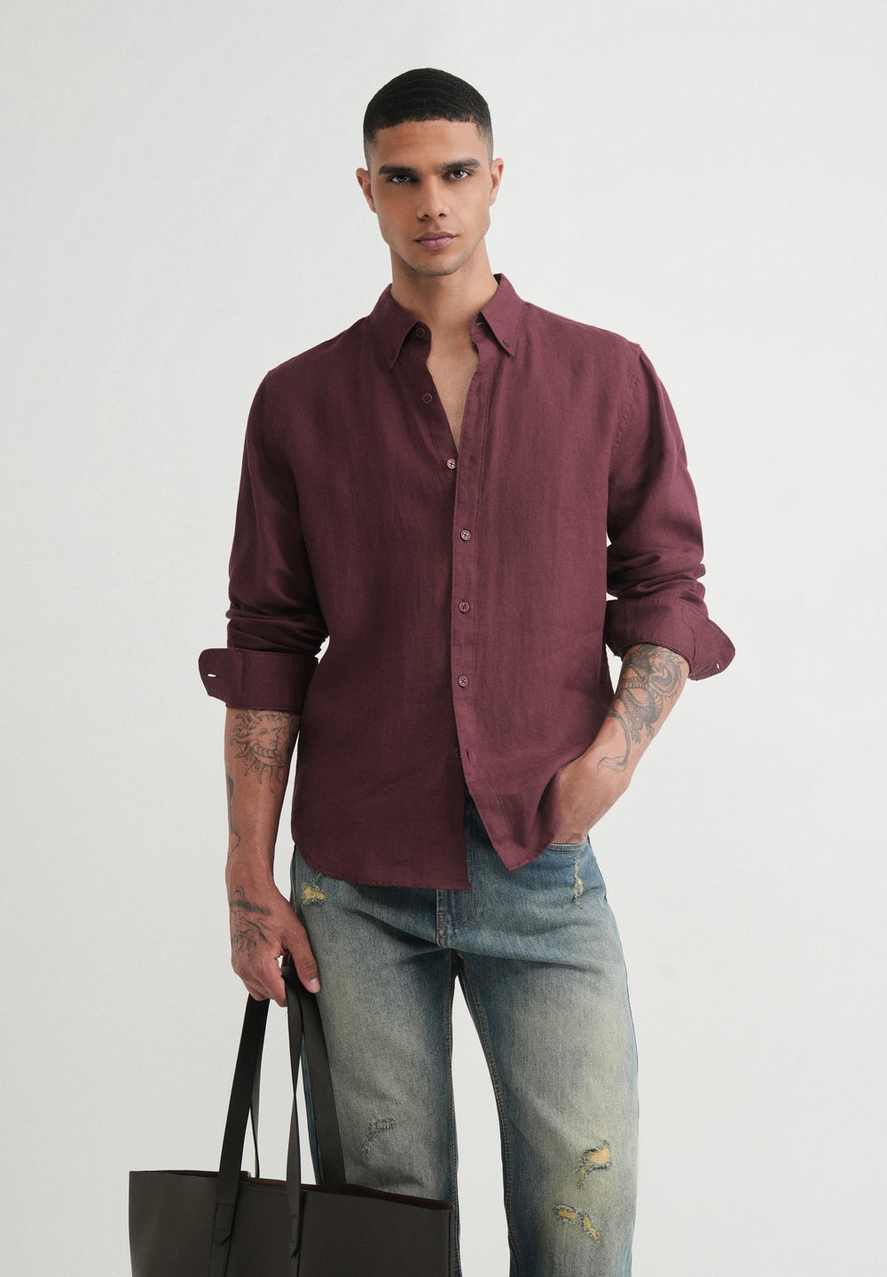 100% Pure Linen Wine Shirt
