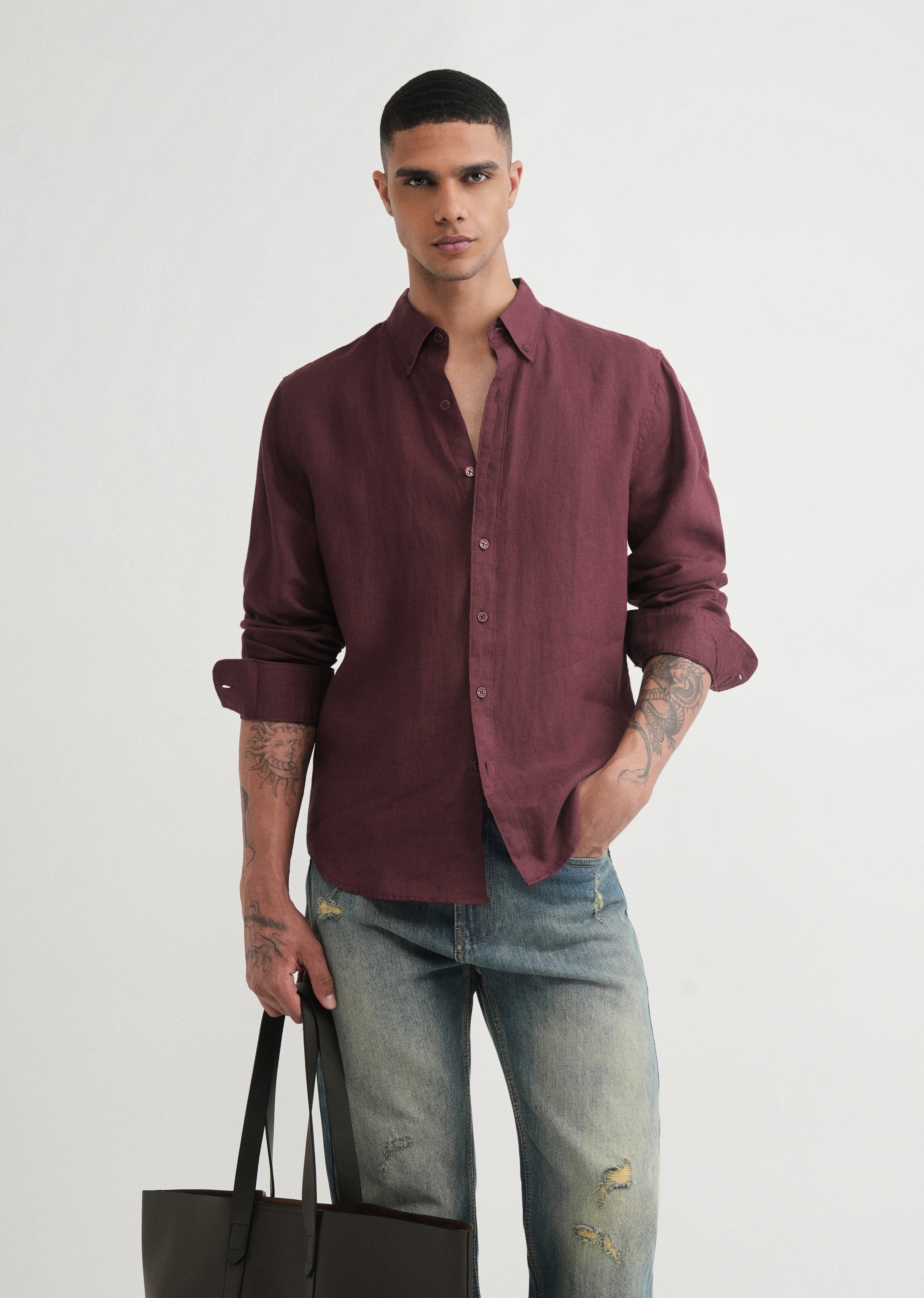 100% Pure Linen Wine Shirt