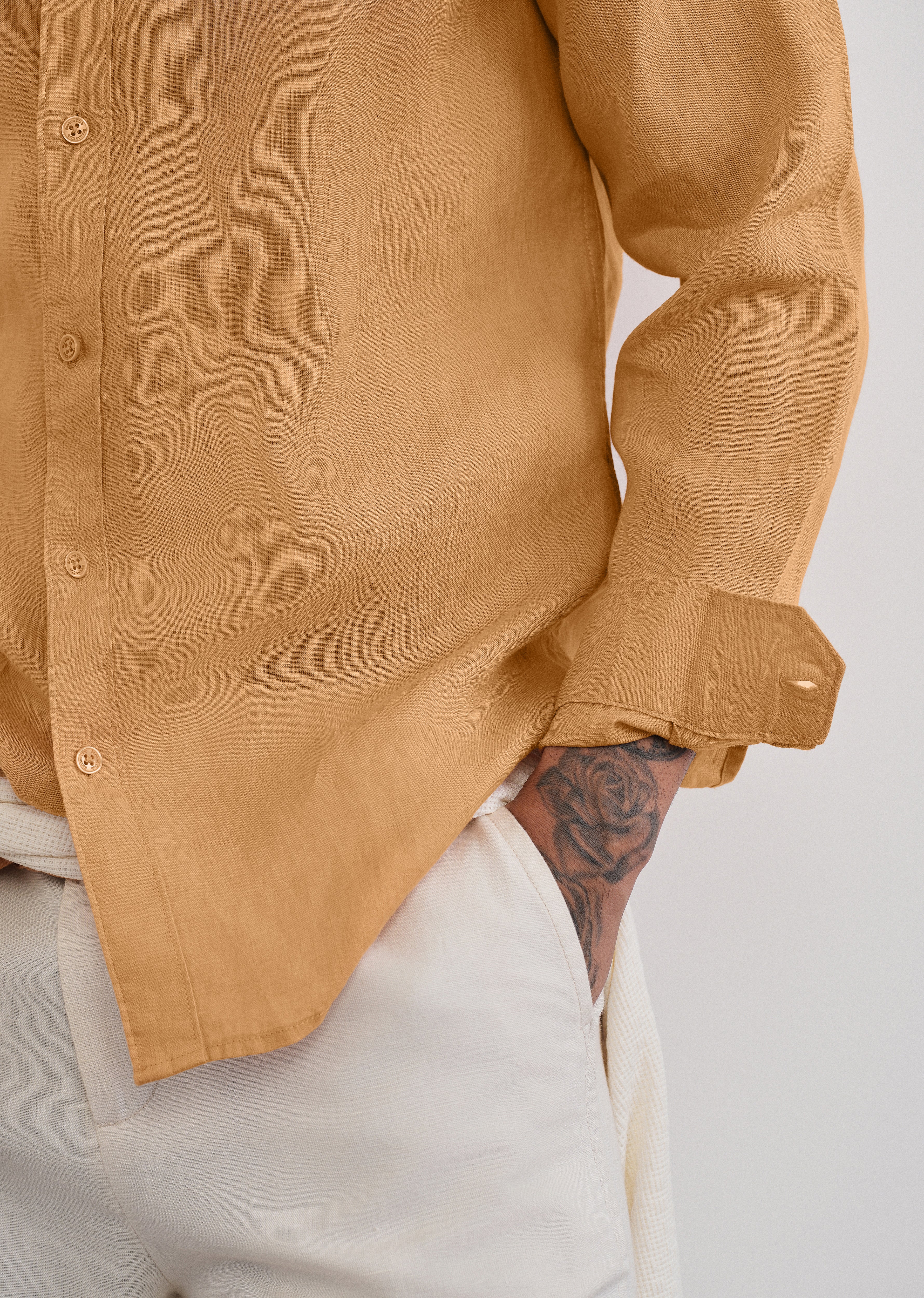100% Pure Linen Yellow Ochre Plain Shirt