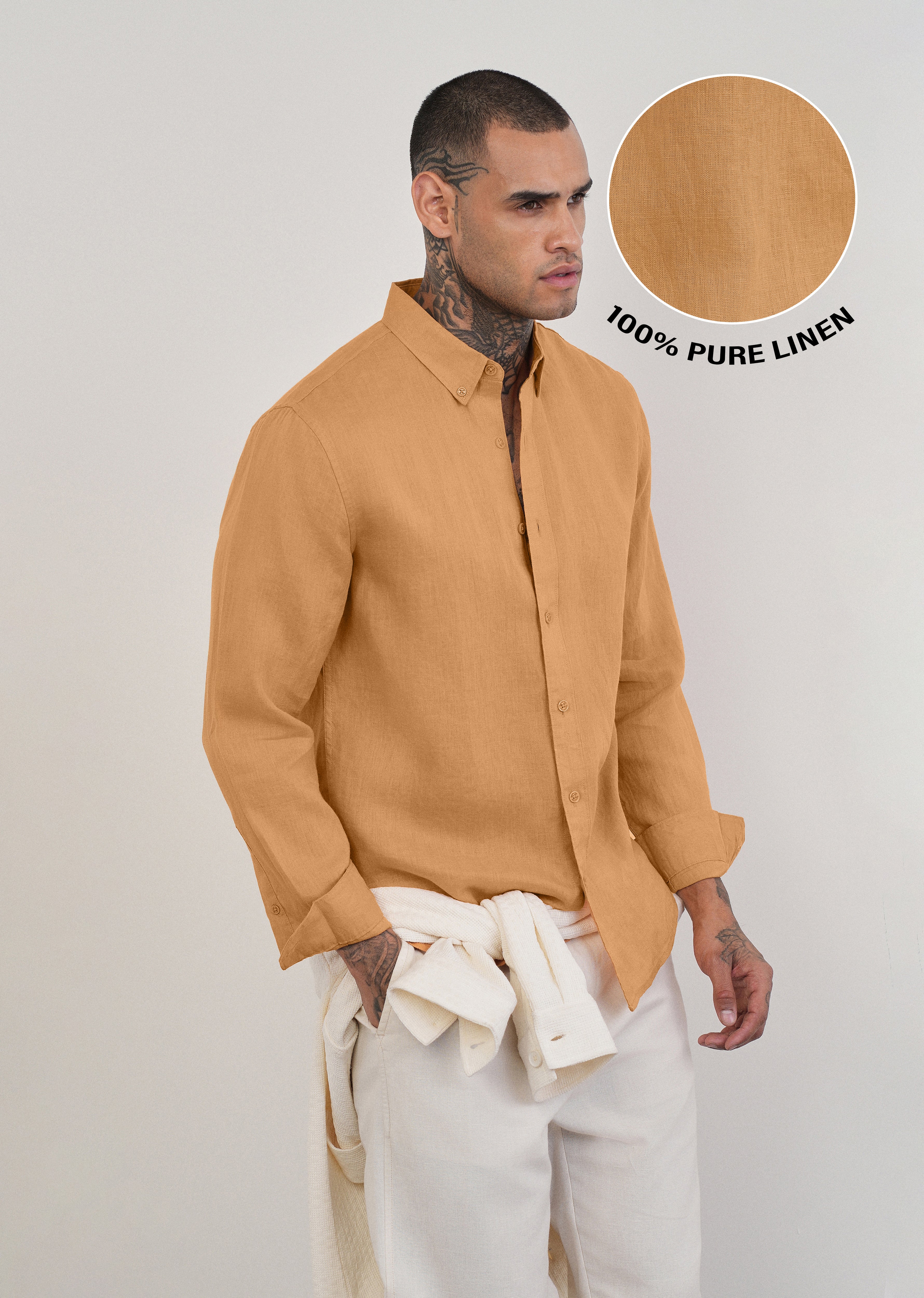 100% Pure Linen Yellow Ochre Plain Shirt
