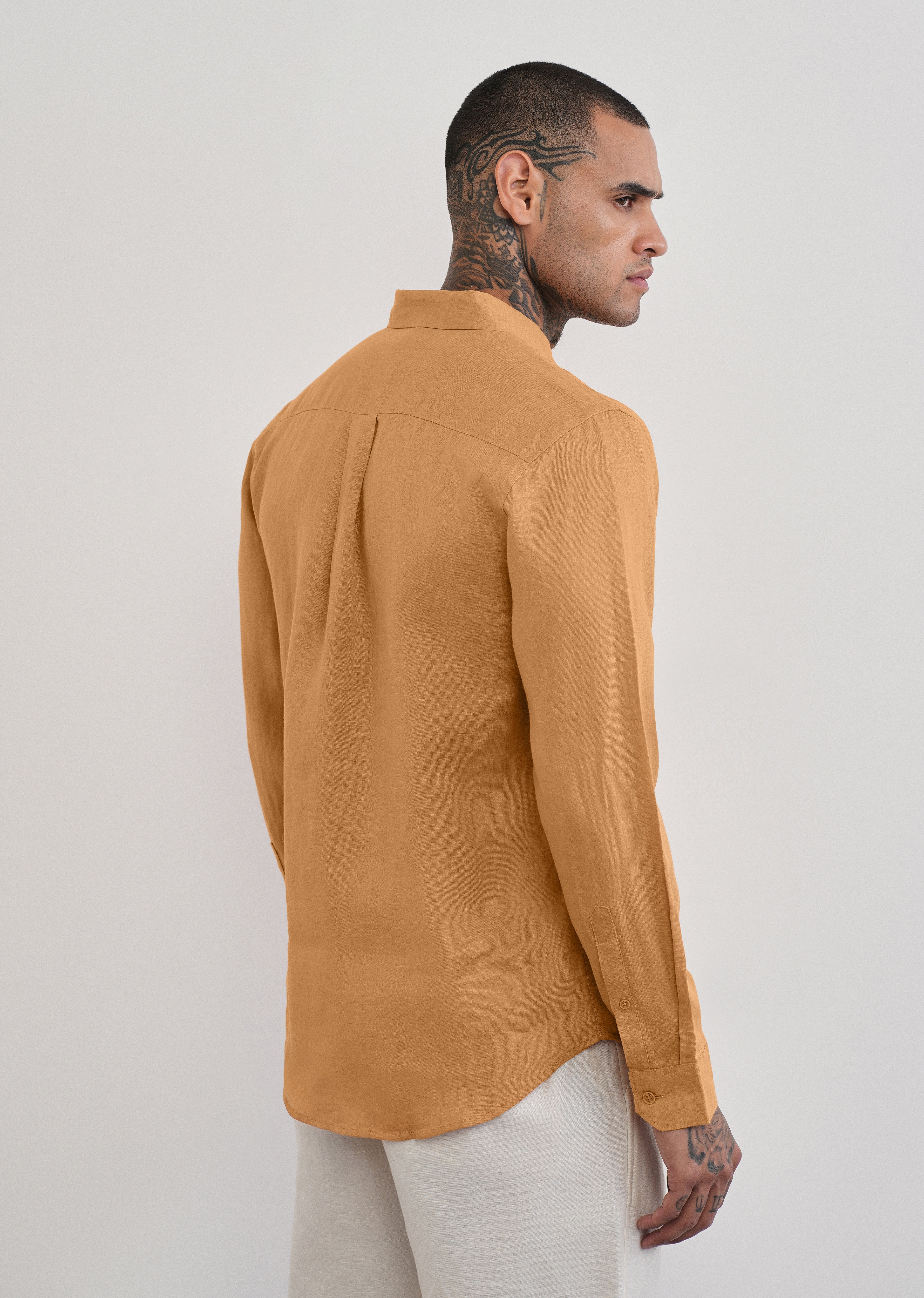 100% Pure Linen Yellow Ochre Plain Shirt