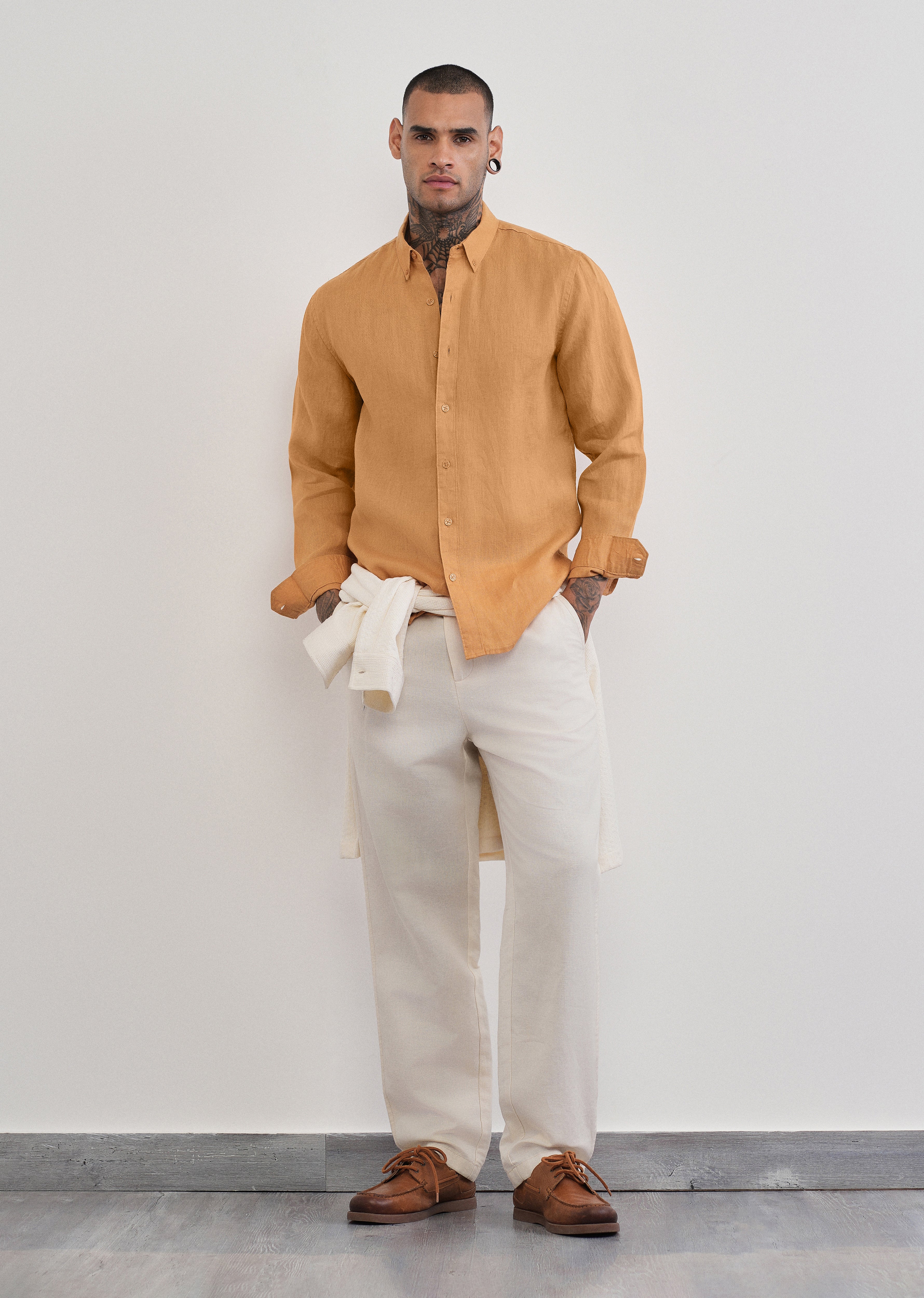 100% Pure Linen Yellow Ochre Plain Shirt