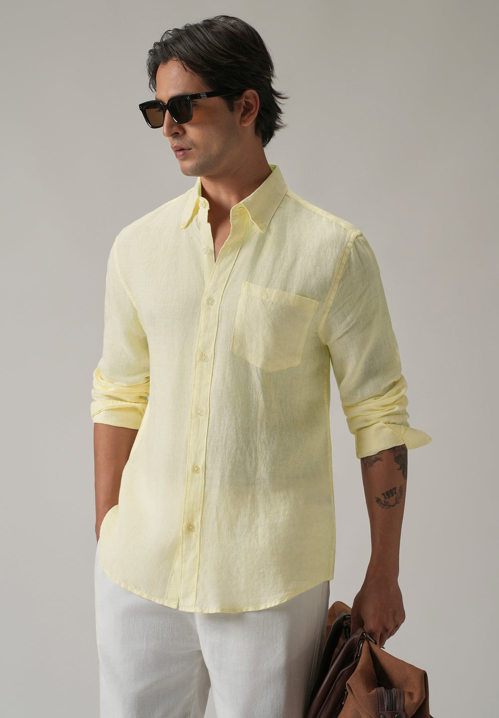 100% Pure Yellow Linen Shirt