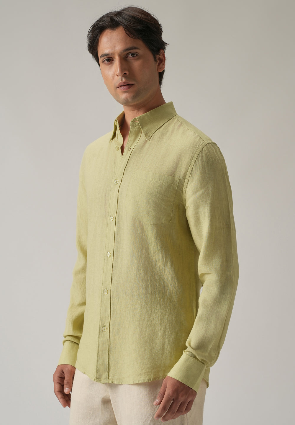100% Pure Light Lemon Yellow Linen Shirt