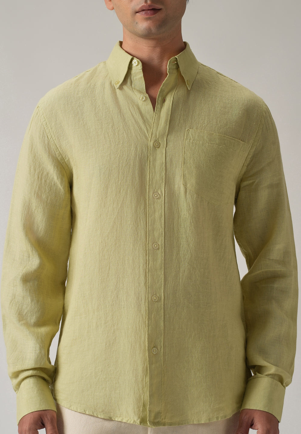 100% Pure Light Lemon Yellow Linen Shirt