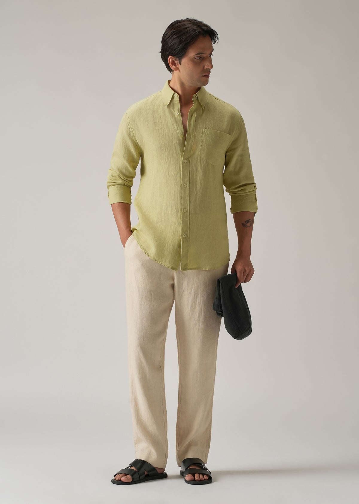 100% Pure Light Lemon Yellow Linen Shirt