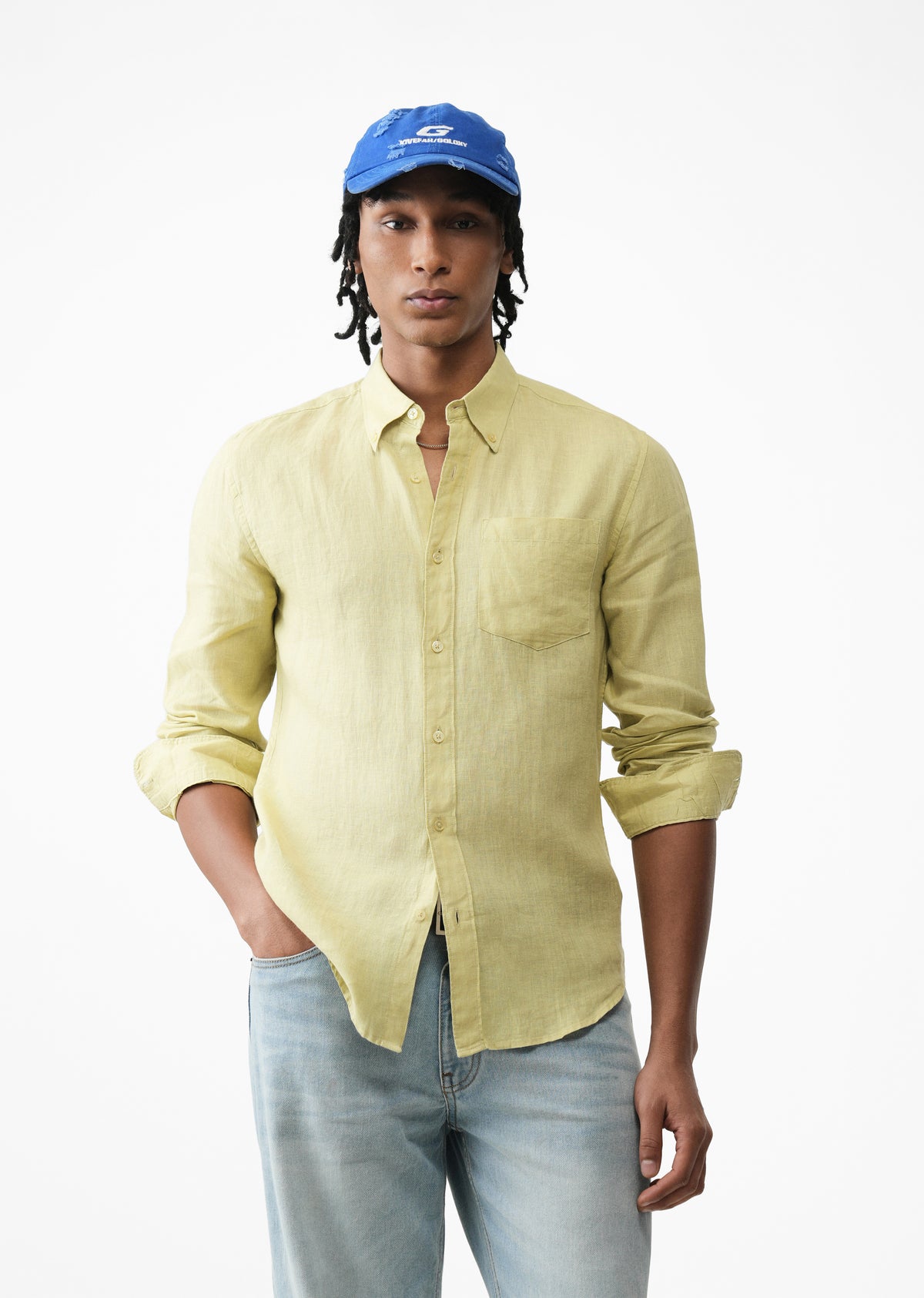 Light Lemon Yellow 100% Linen Shirt