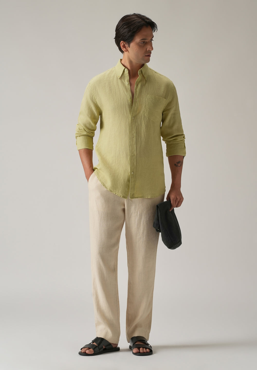 100% Pure Light Lemon Yellow Linen Shirt