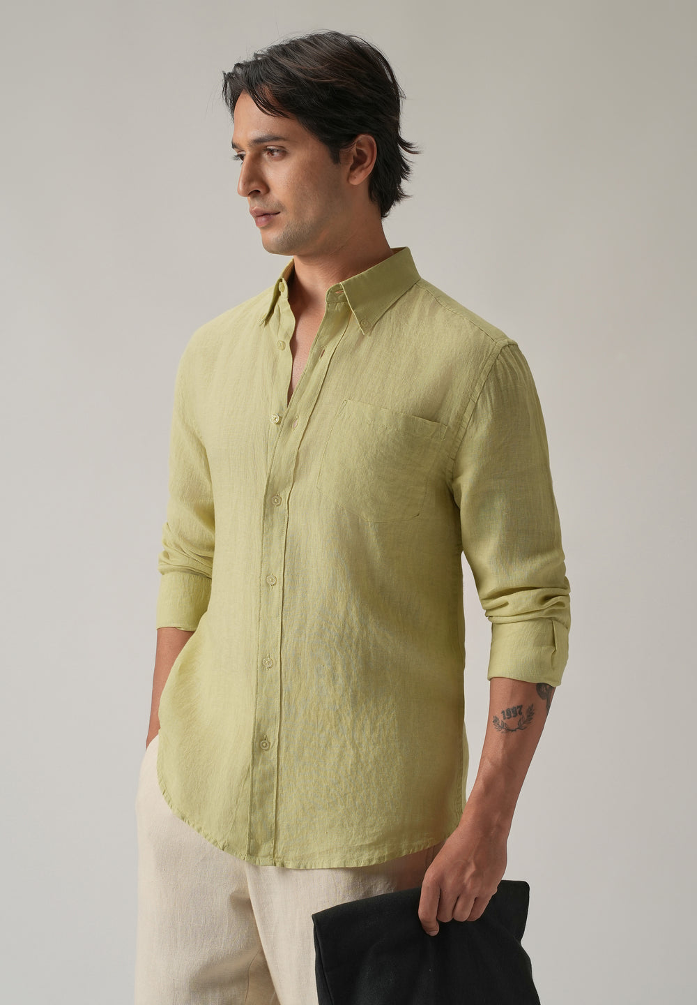 100% Pure Light Lemon Yellow Linen Shirt