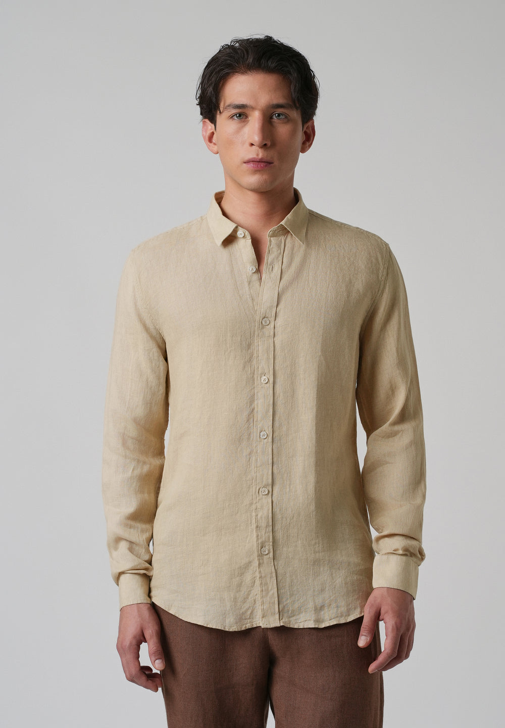 100% Pure Oak Beige Linen Shirt