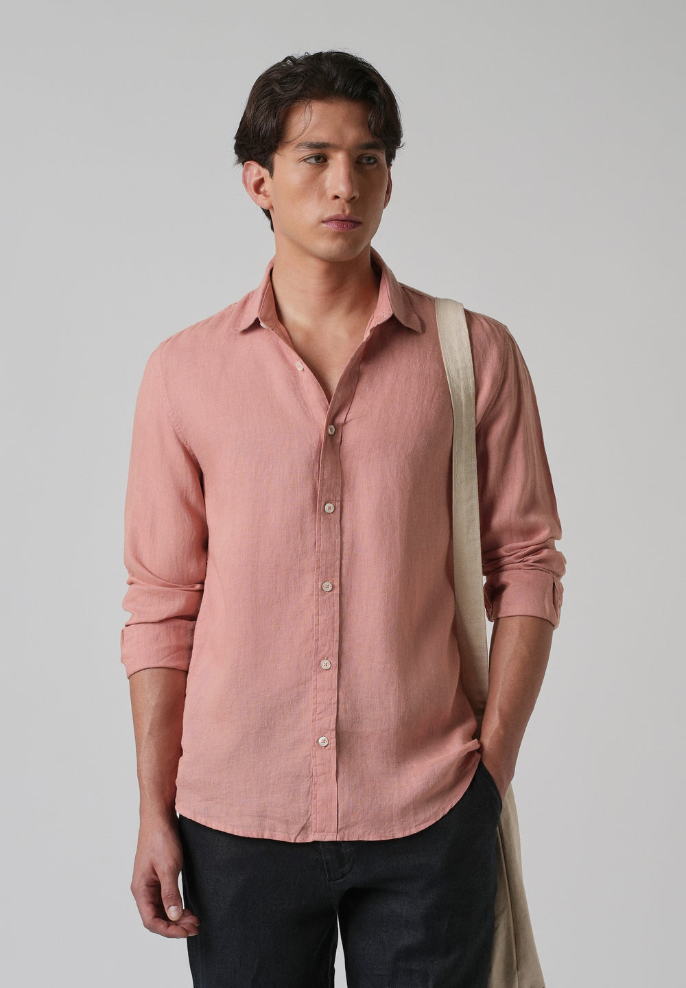 100% Pure Pastel Peach Linen Shirt