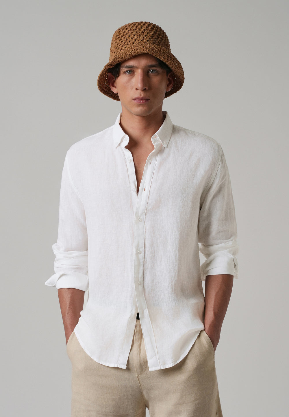 100% Pure Talc White Linen Shirt