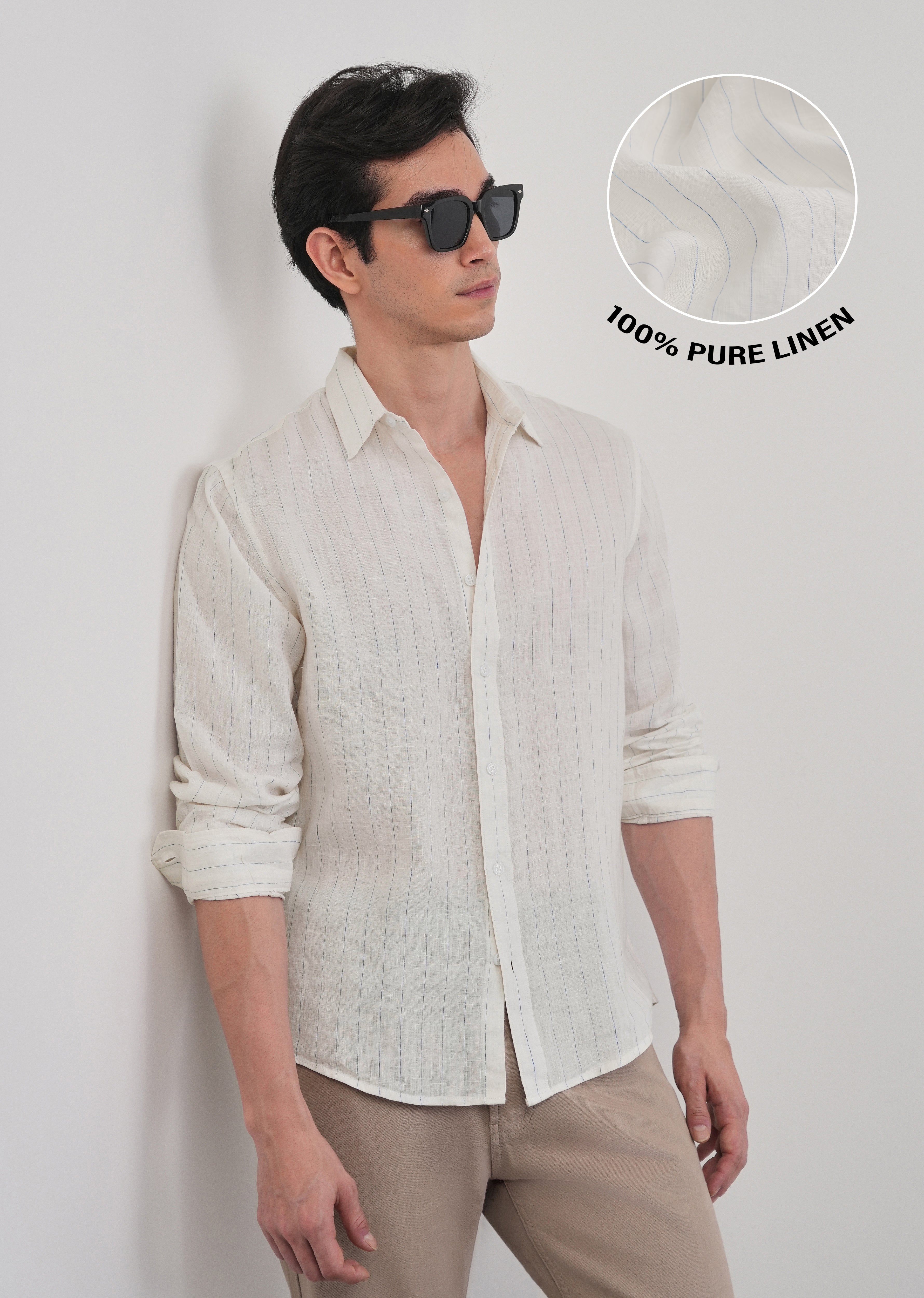 100% Linen Ivory Stripe Shirt