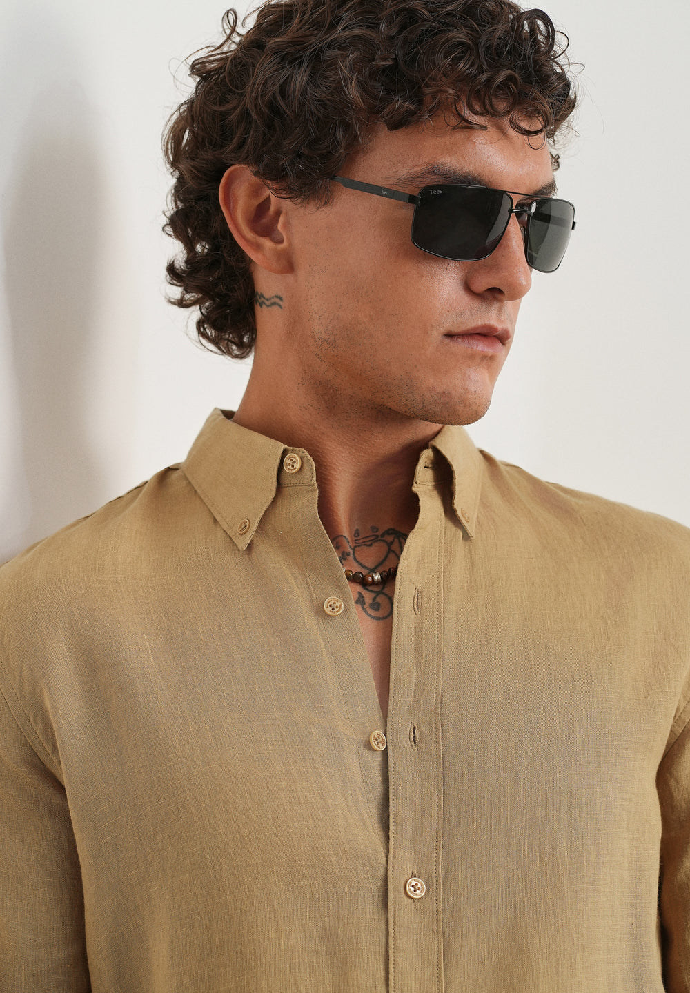 100% Pure Linen Khaki Regular Fit Shirt