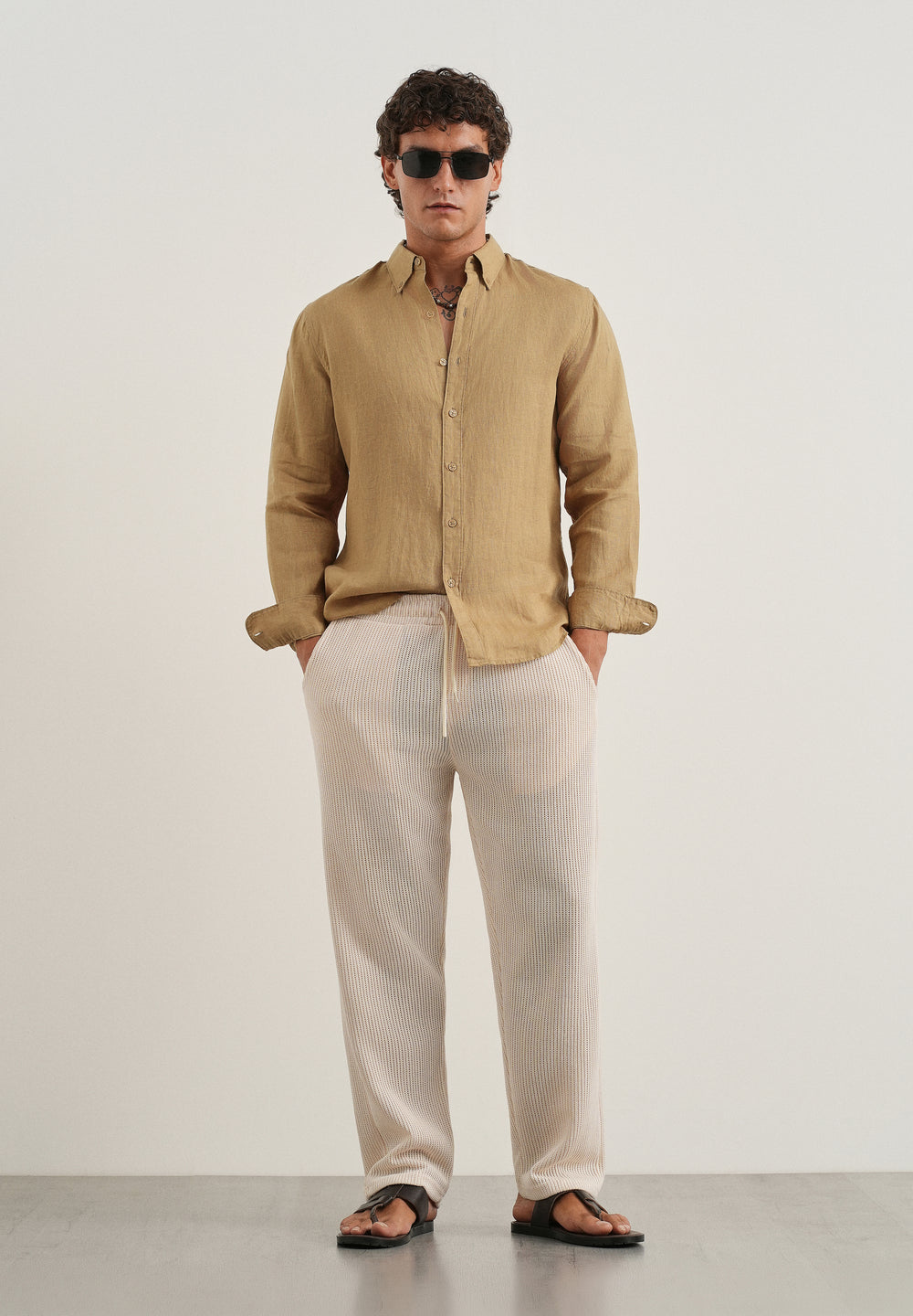 100% Pure Linen Khaki Regular Fit Shirt