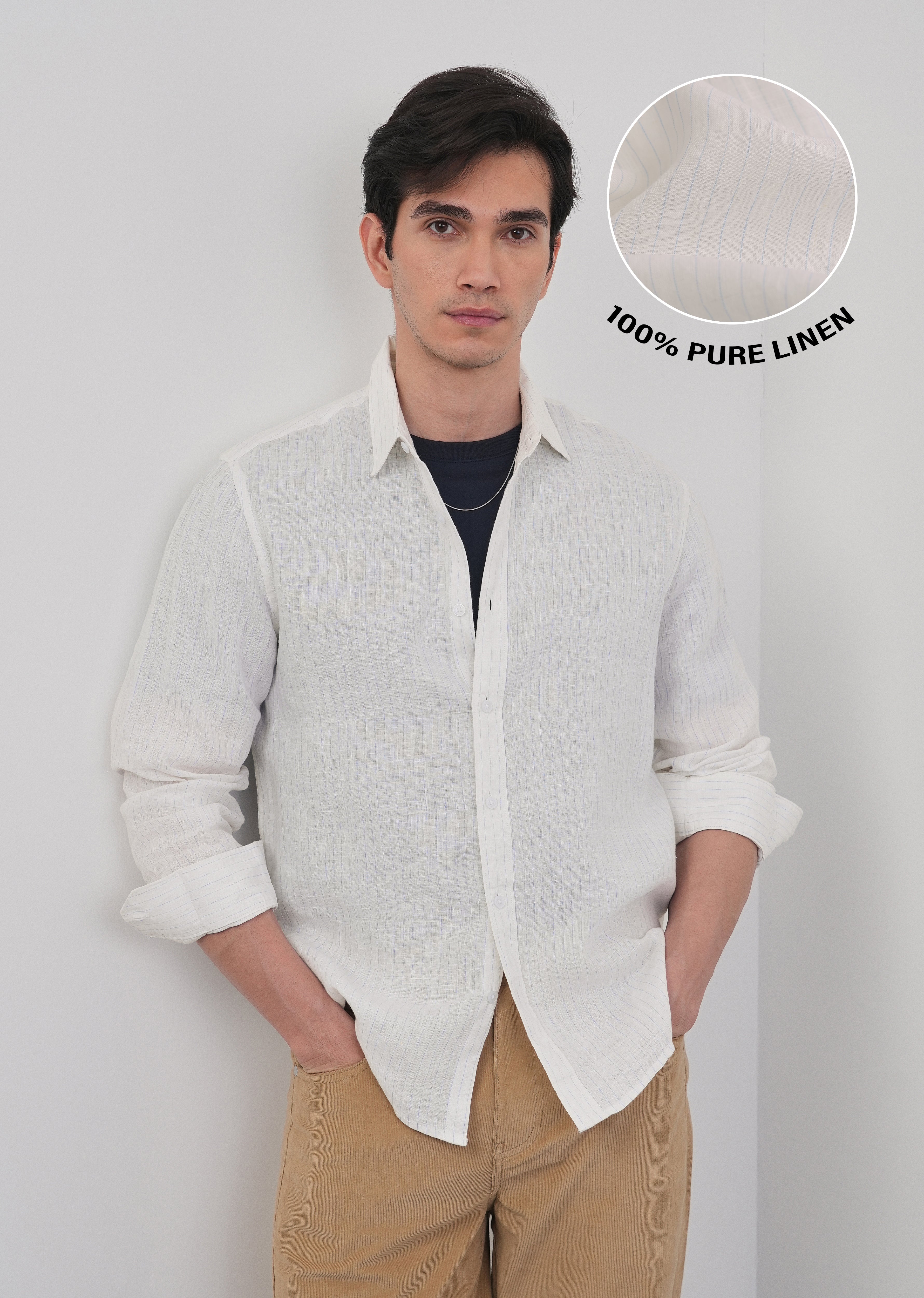 100% Linen Off-White Stripe Shirt