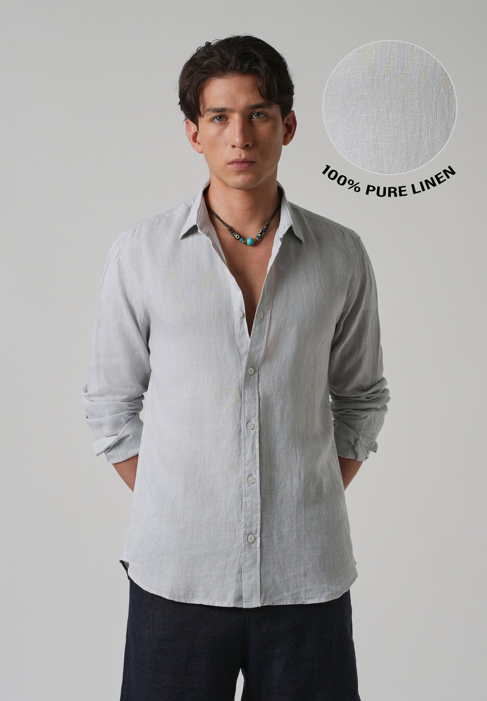 100% Pure Ash Grey Linen Shirt
