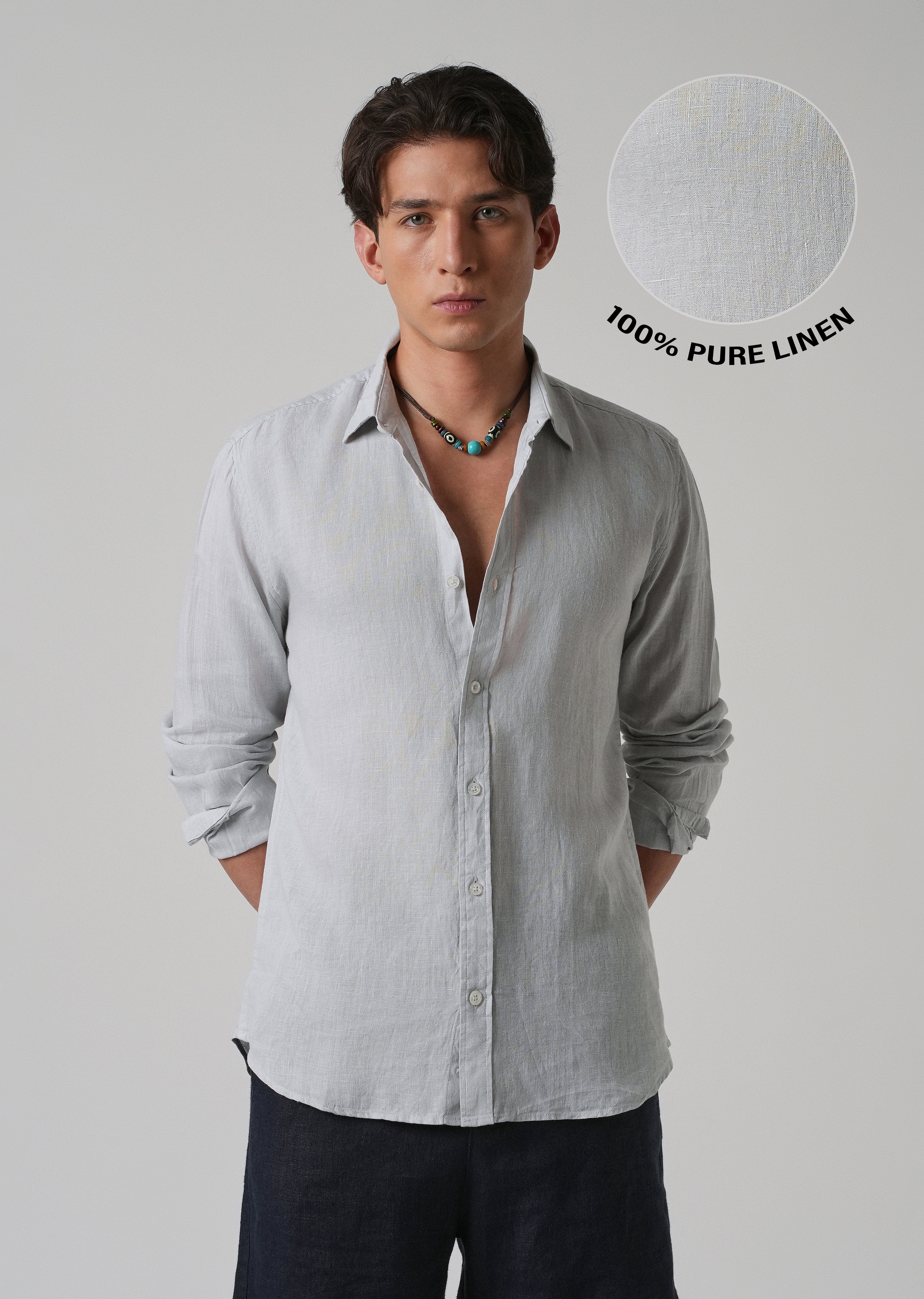 100% Pure Ash Grey Linen Shirt
