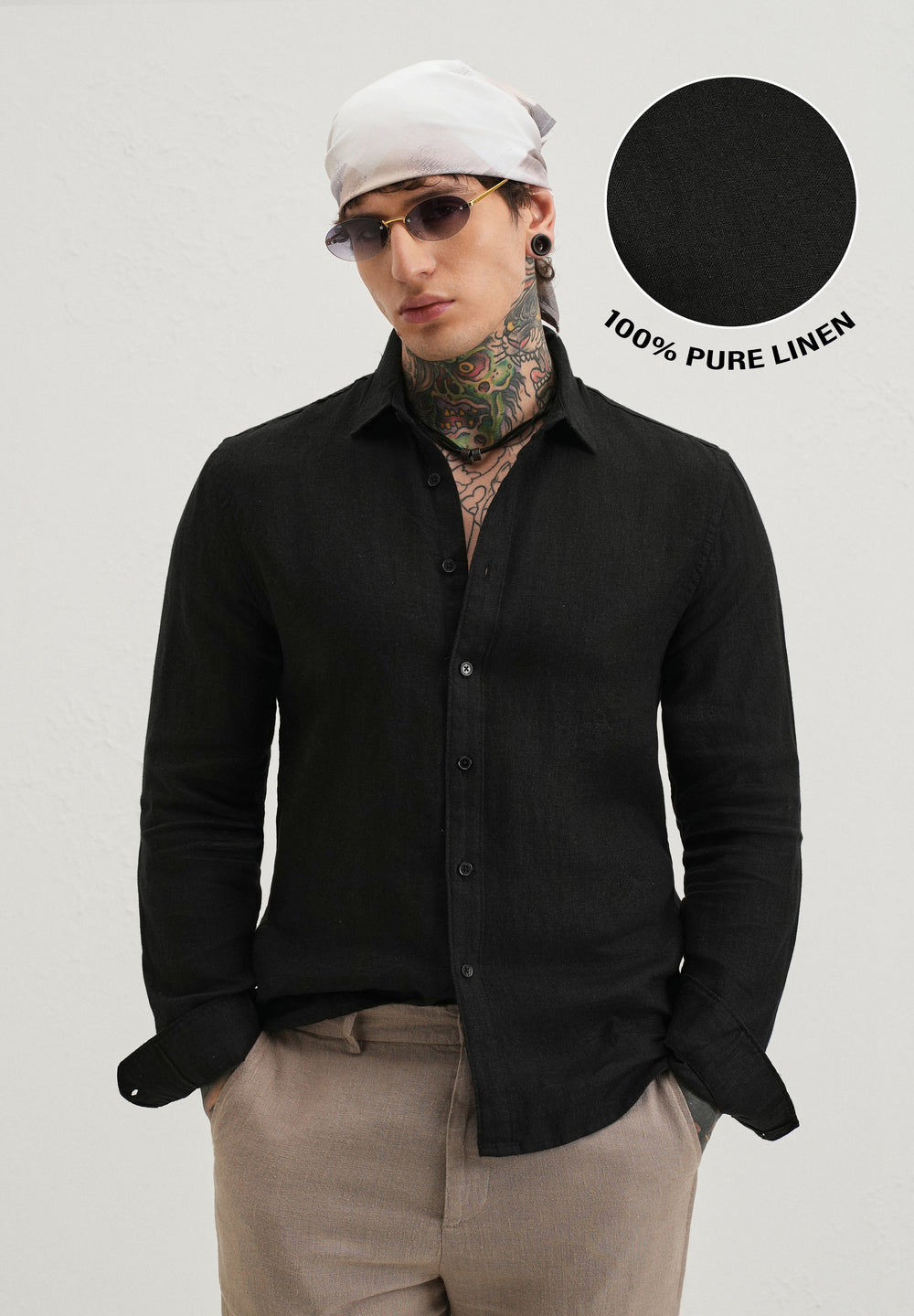 100% Pure Heather Black Linen Shirt