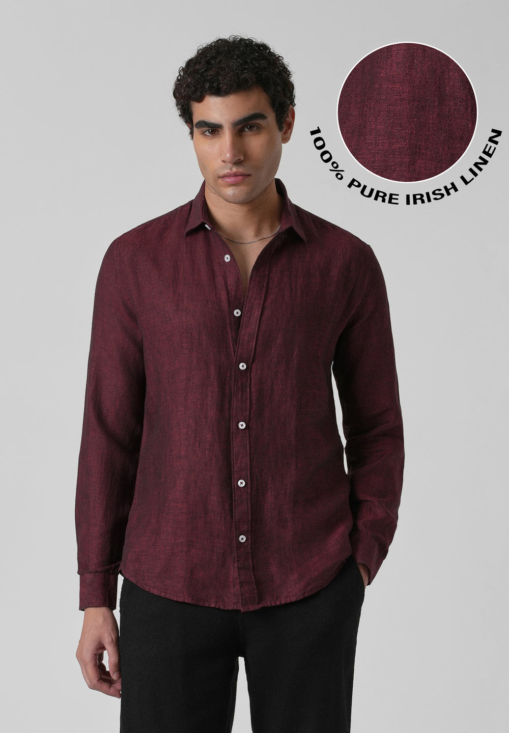 100% Pure Irish Burnt Maroon Linen Shirt