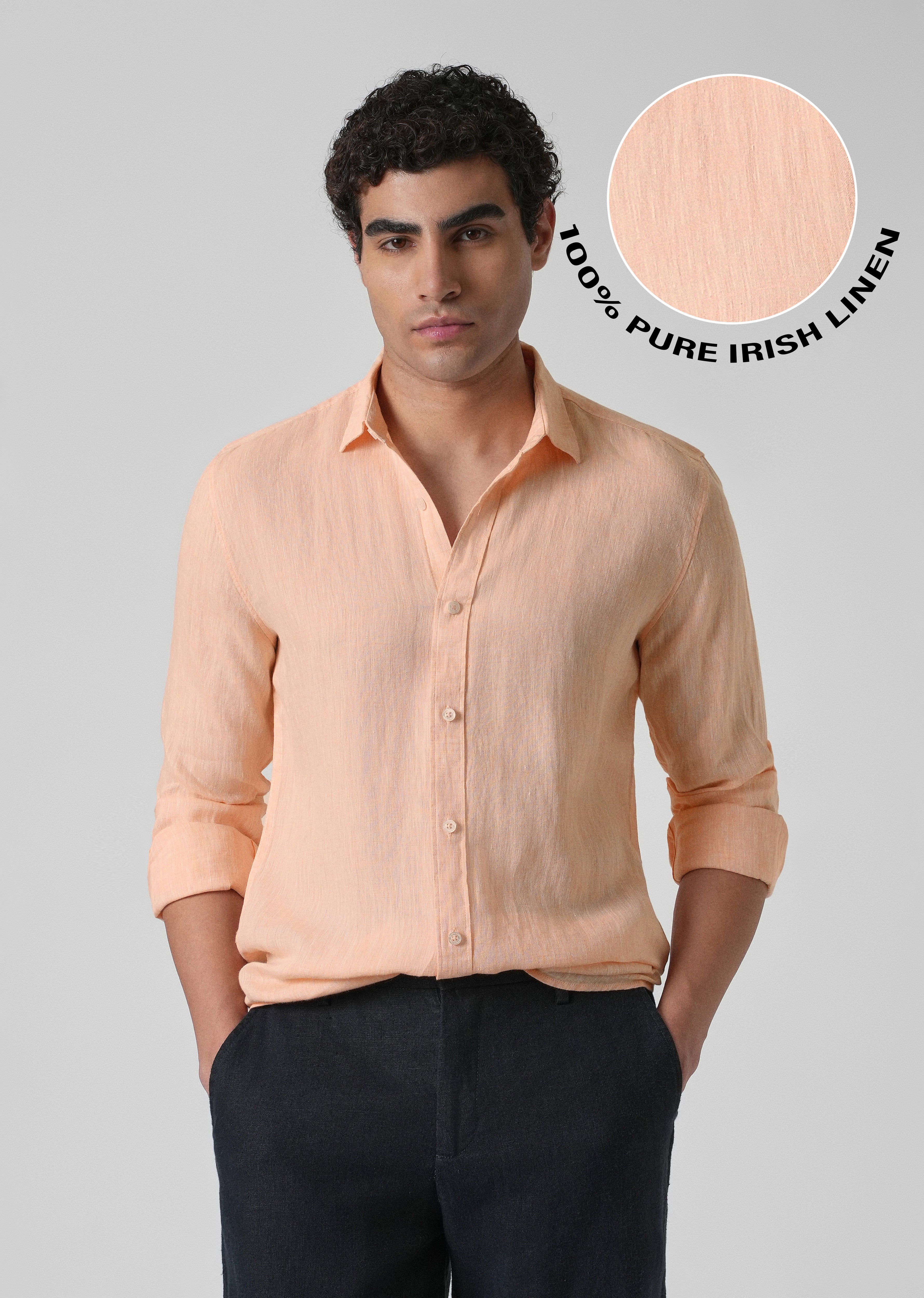 100% Pure Irish Dusky Orange Linen Shirt