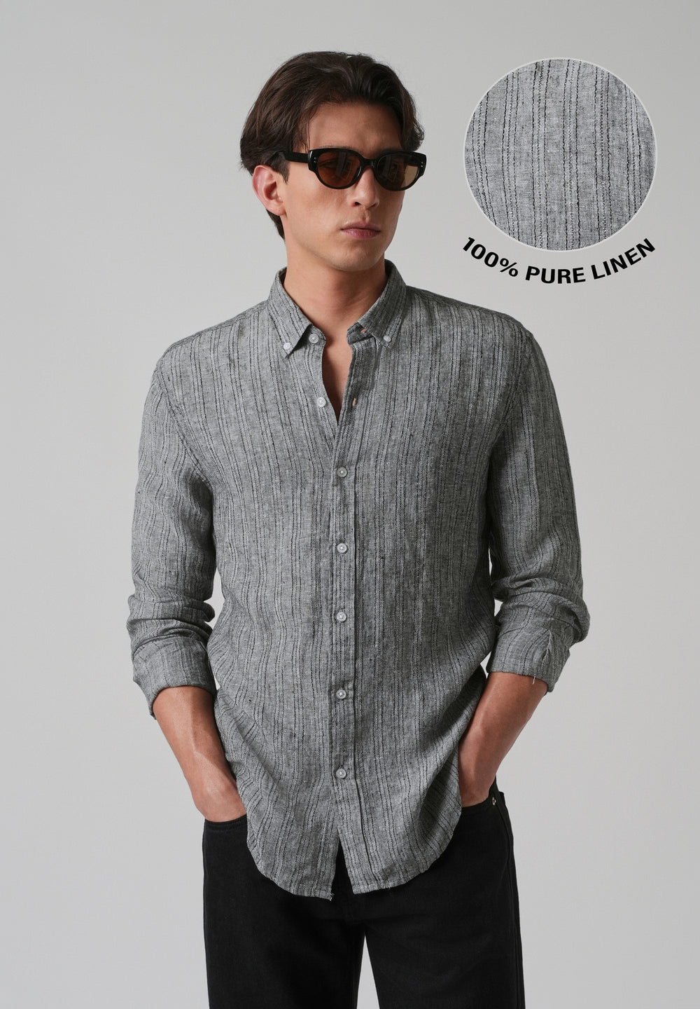 100% Pure Irish Gris Linen Shirt