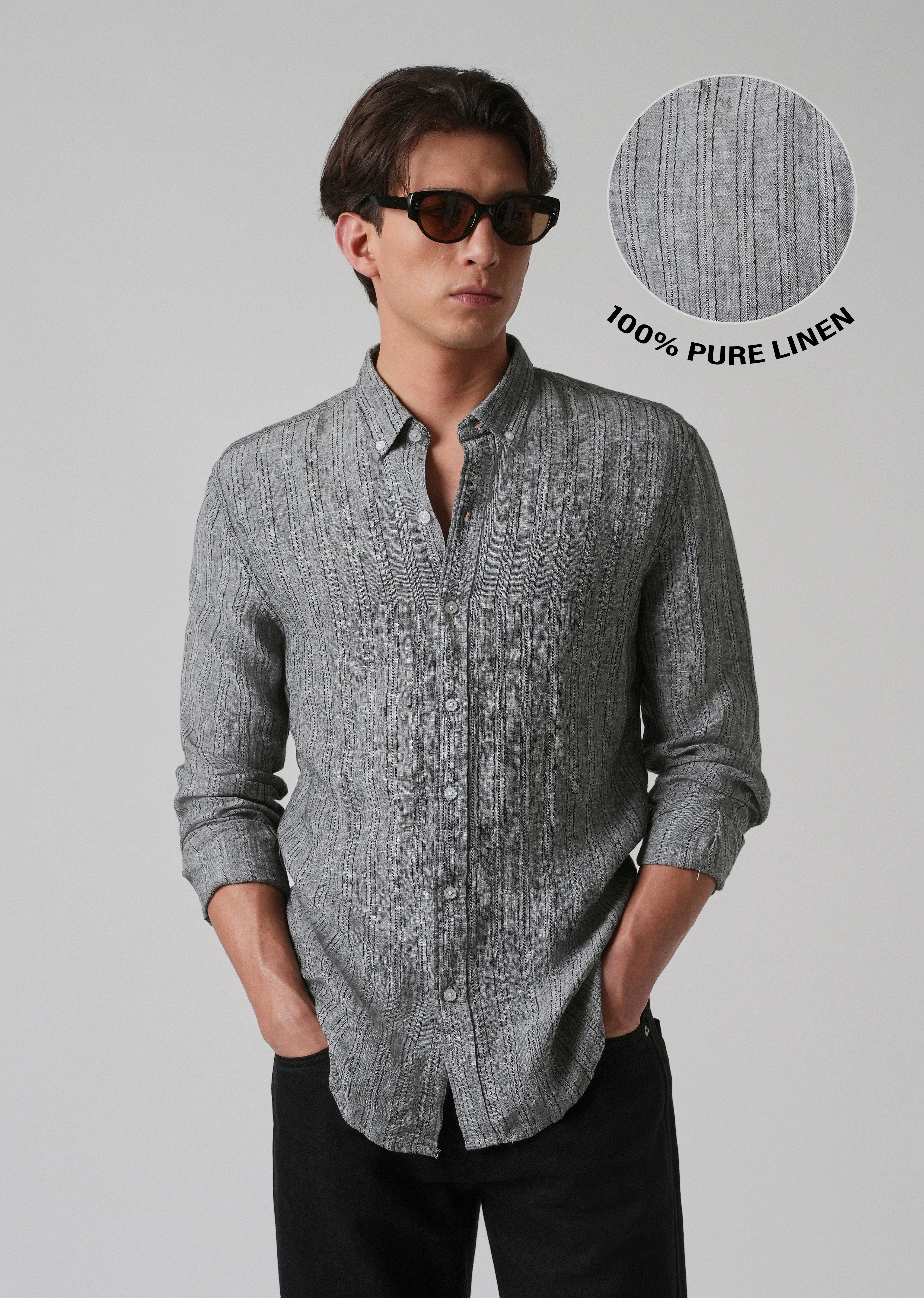 100% Pure Irish Gris Linen Shirt