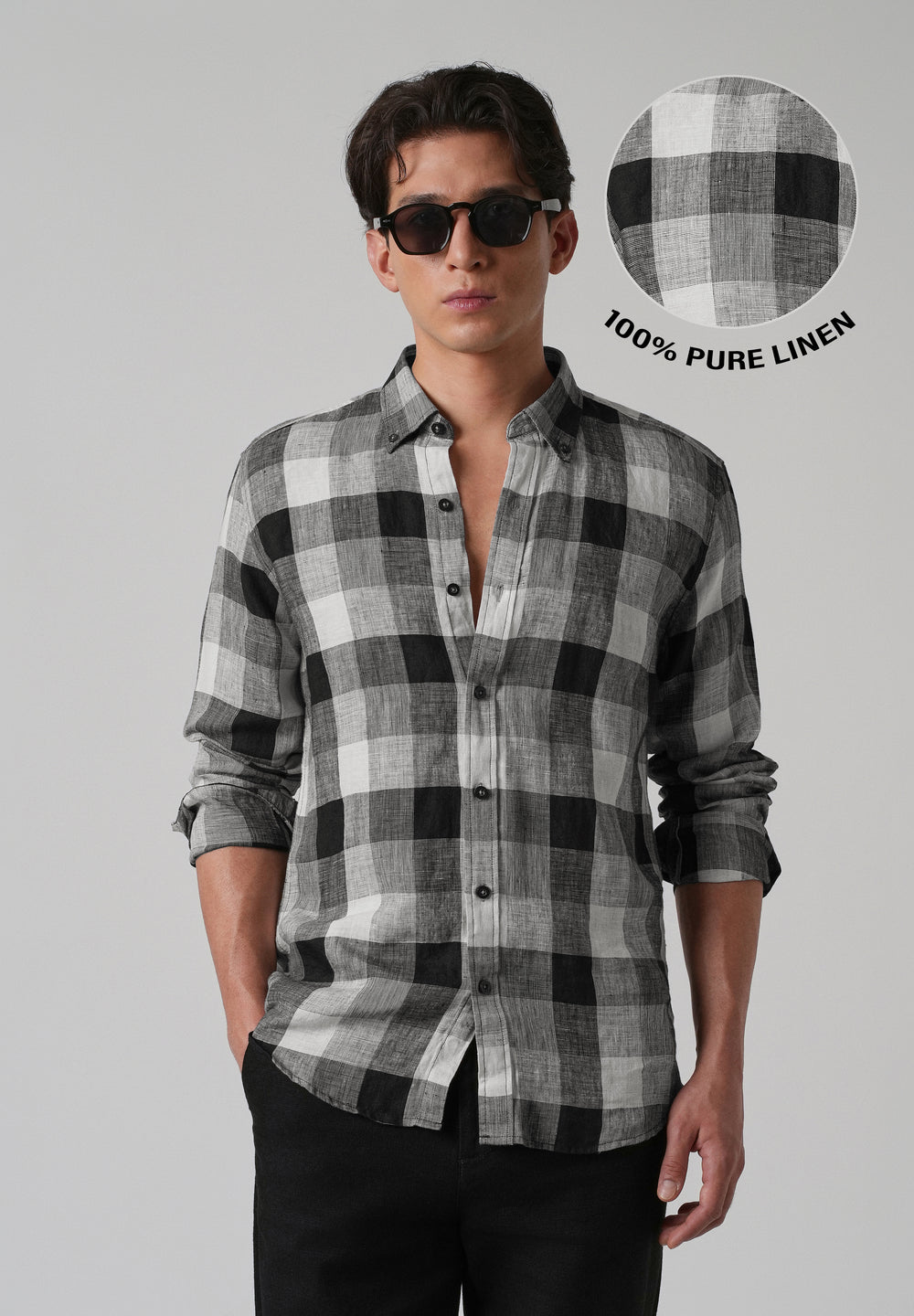 100% Pure Irish Linen Quadric Checks Shirt