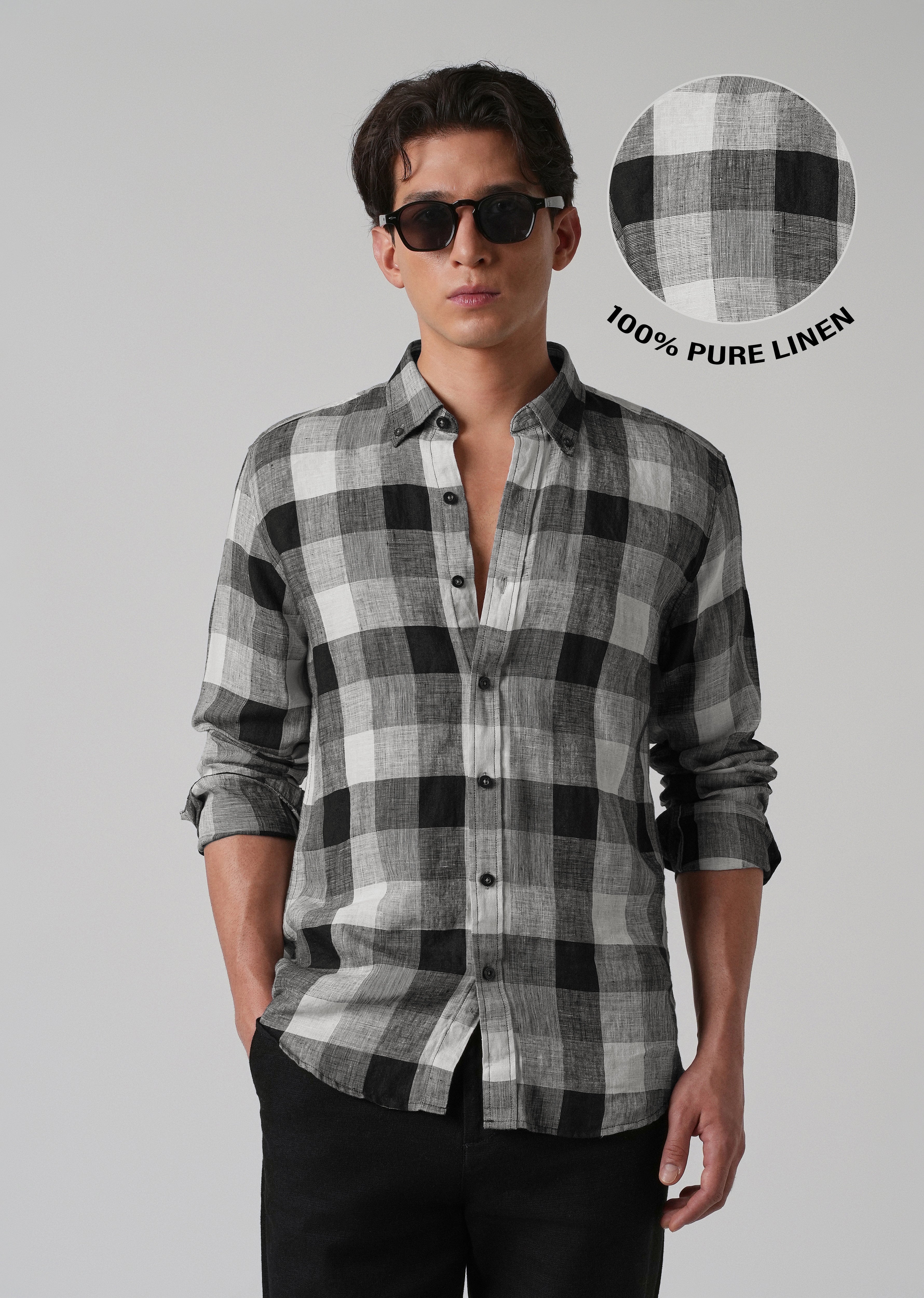 100% Pure Irish Linen Quadric Checks Shirt