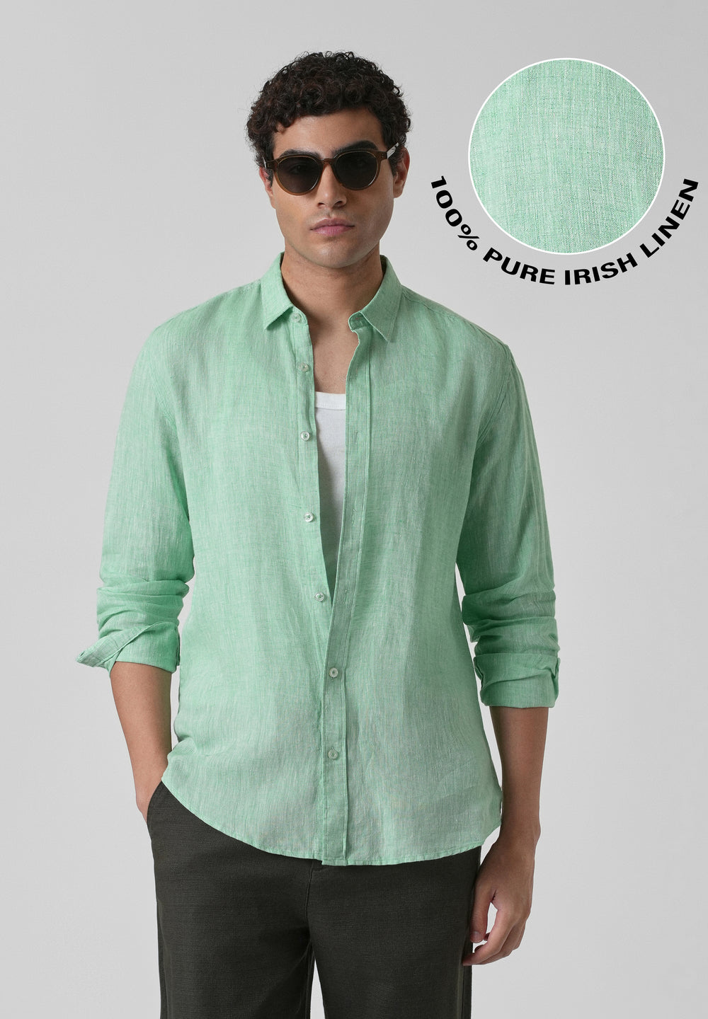 100% Pure Irish Smoke Green Linen Shirt